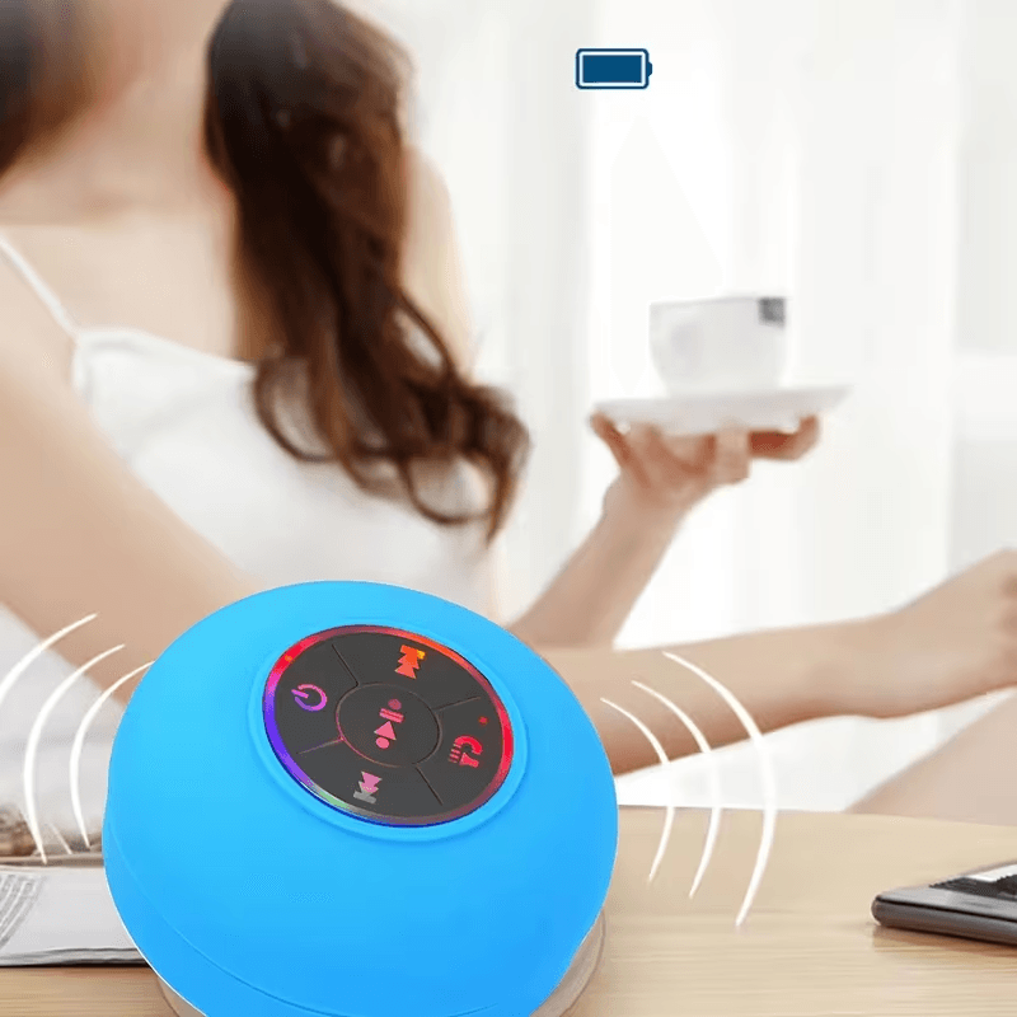 aquasound waterproof bluetooth shower speaker with suction mount, mic & controls