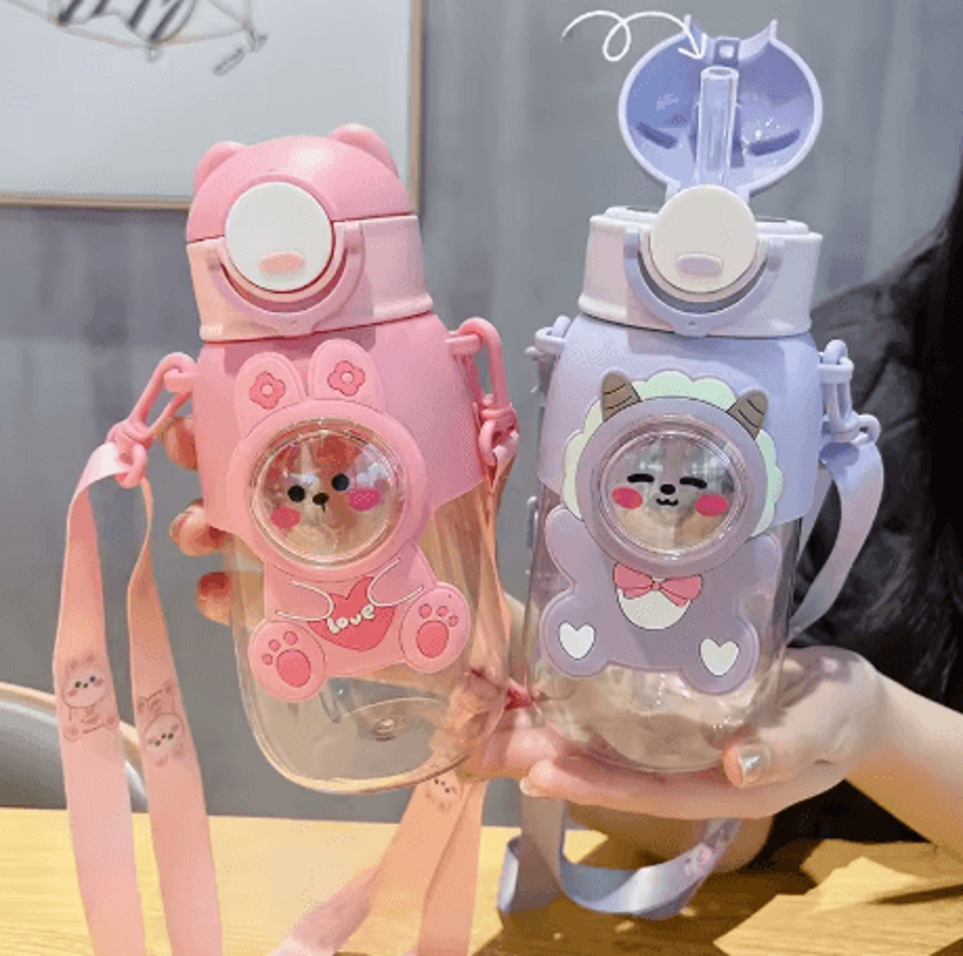660ml cartoon animal kids water bottle leak proof straw cup with safety lock for travel and outdoor use