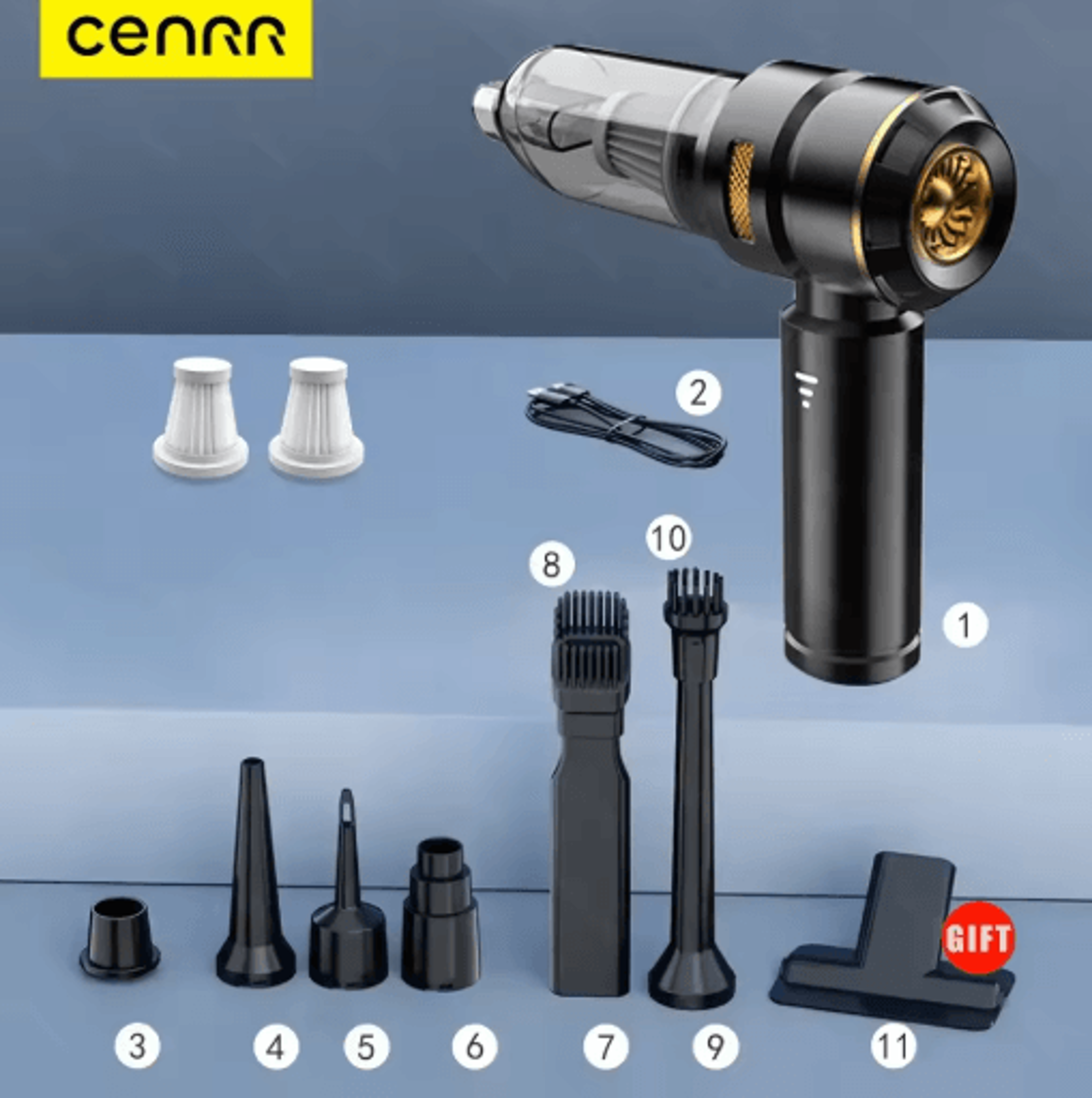cenrr 998000pa cordless car vacuum cleaner handheld wireless vacuum with dust display lamp and air gun