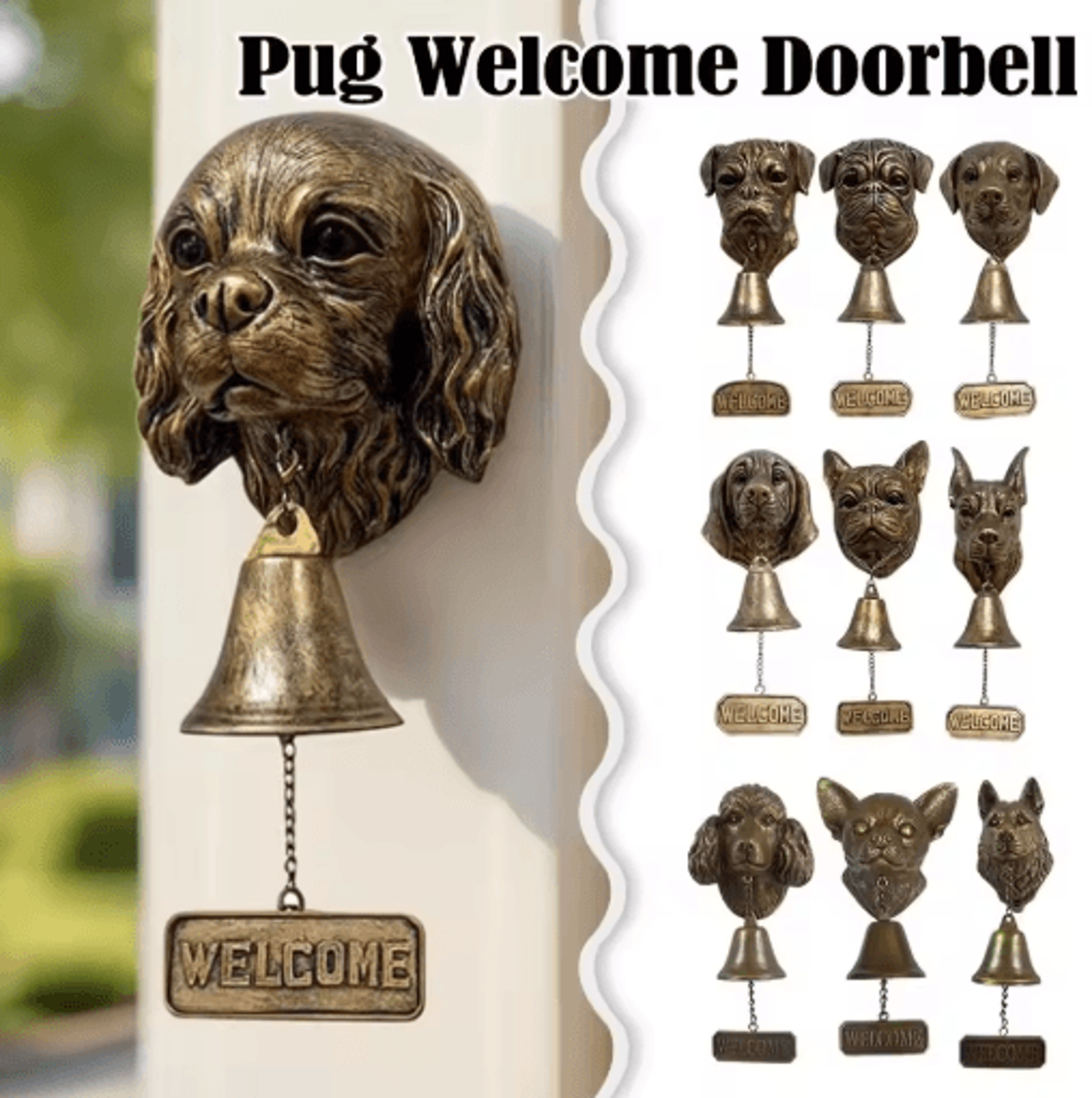 dog theme welcome doorbell 3d funny bulldog head cast iron resin hanging bell
