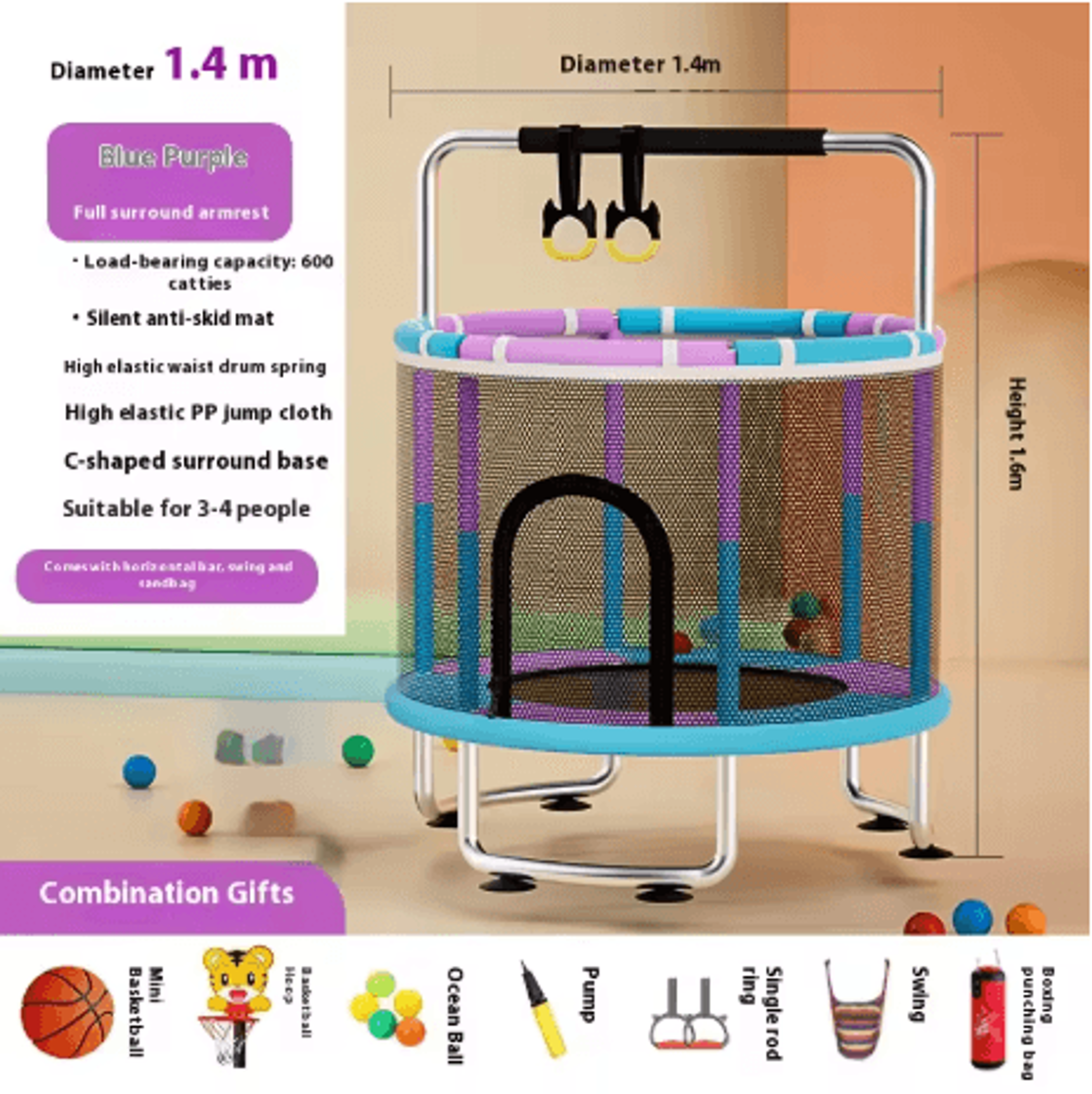 childrens indoor trampoline household baby bouncing bed with safety band for fun exercise
