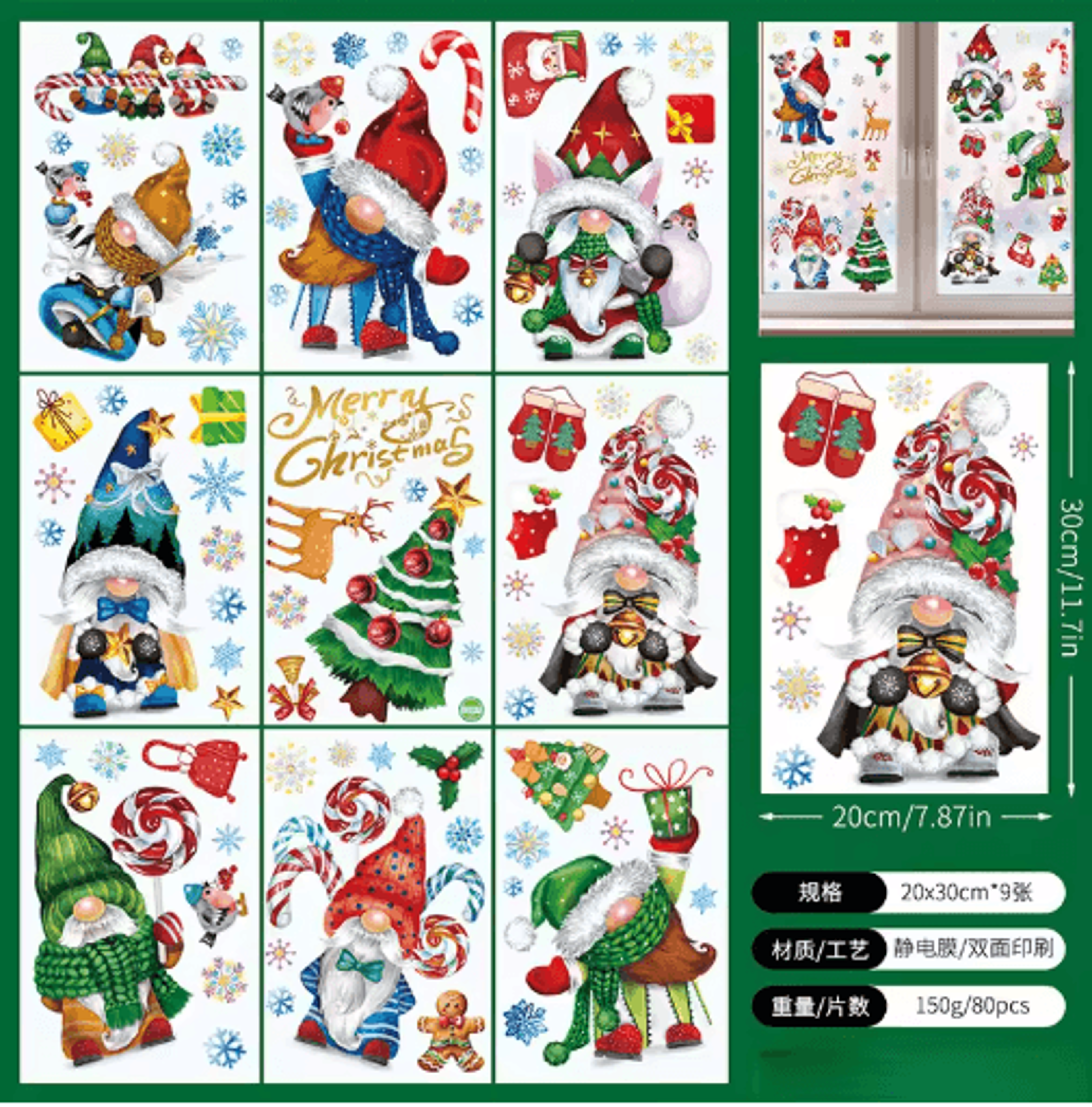9pcs snowflake christmas window stickers reindeer new year electrostatic white holiday decals
