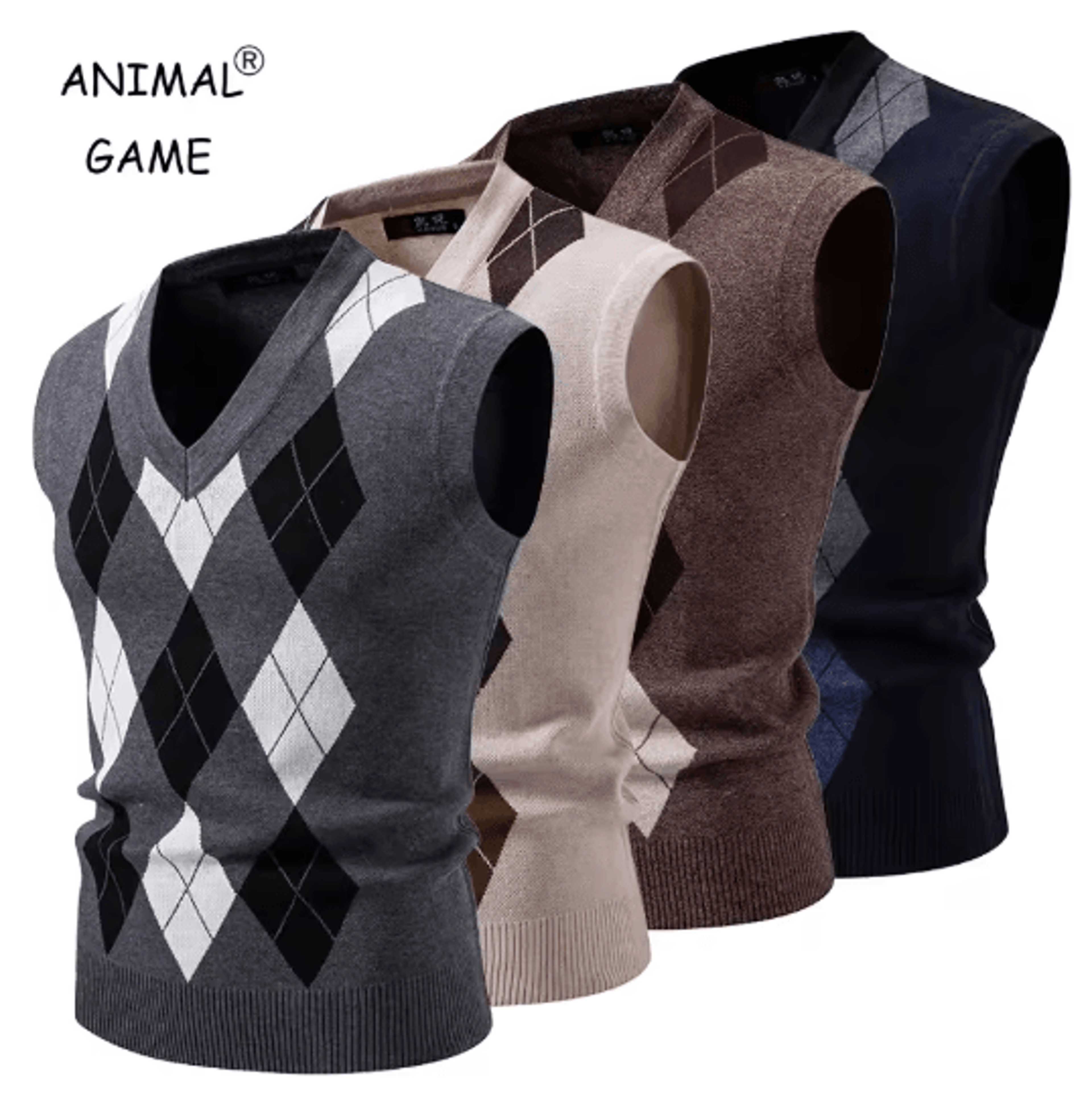 mens argyle knit vest v neck sleeveless slim fit pullover sweater
