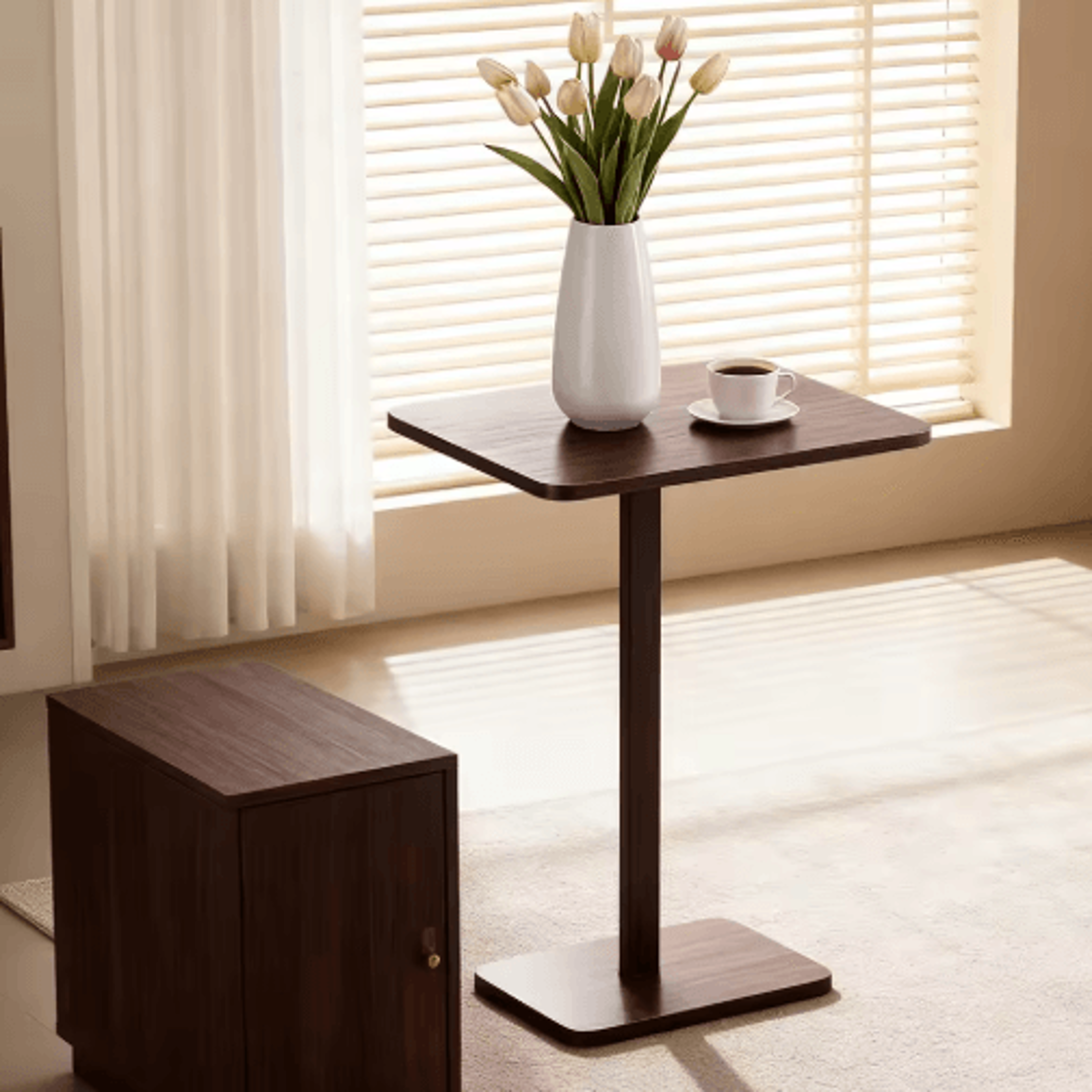 bamboo c shape sofa side table space saving armrest tray and tv snack table rustic brown