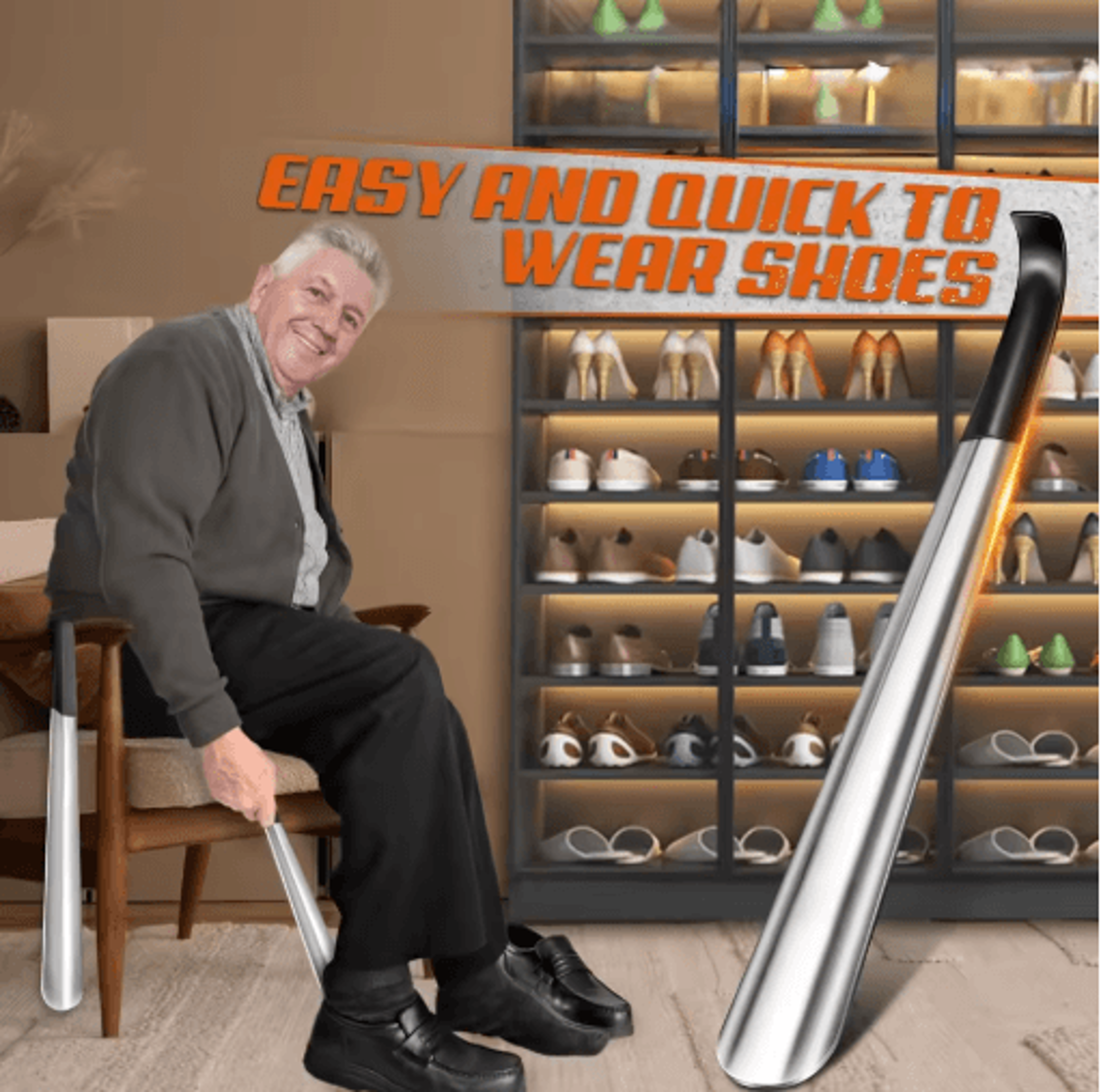 long handle stainless steel shoehorn ergonomic easy grip shoe horn for seniors