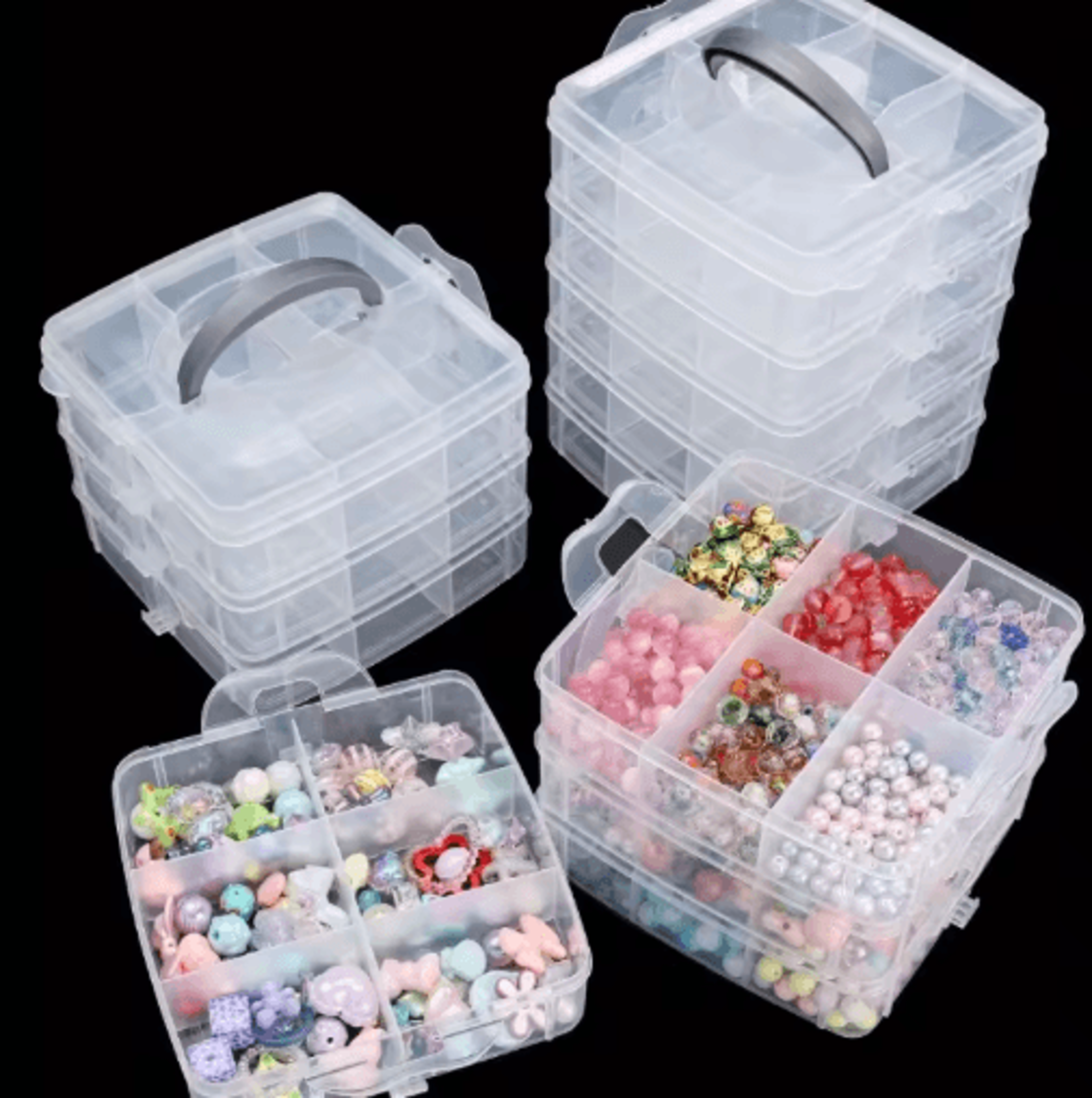 3 tier adjustable bead organizer box transparent stackable jewelry and craft storage