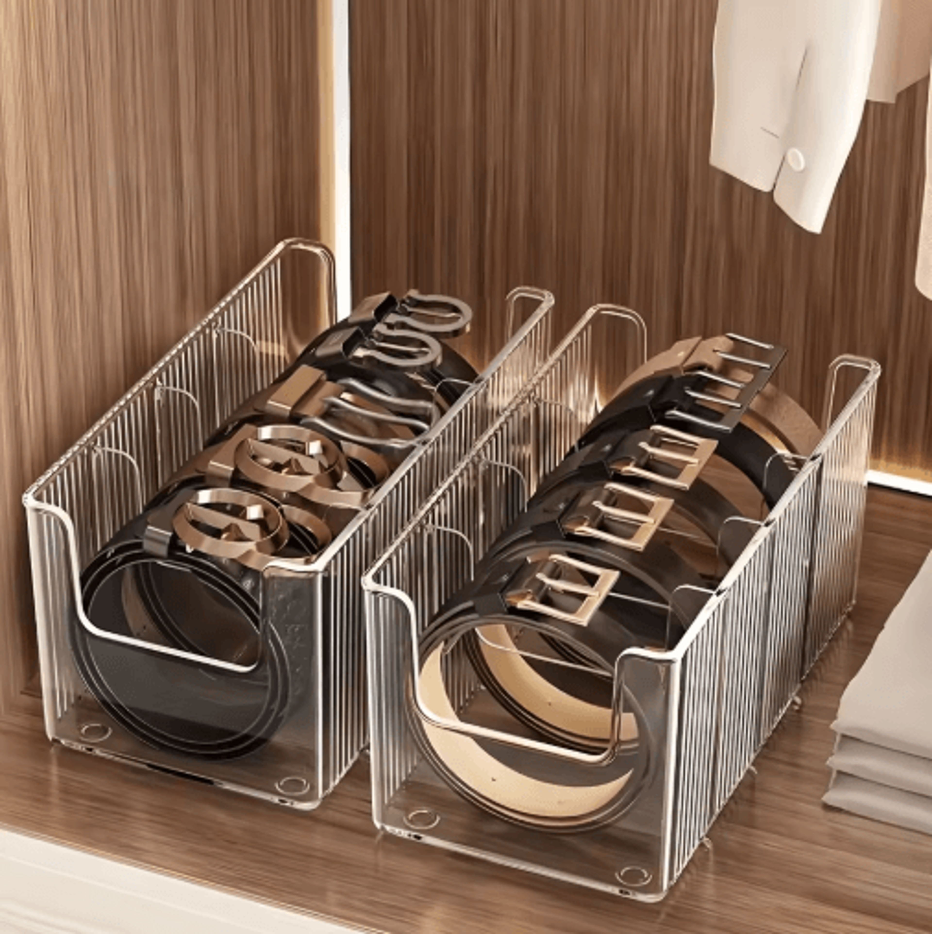 acrylic belt storage box large capacity divided organizer 1 to 2 pc set