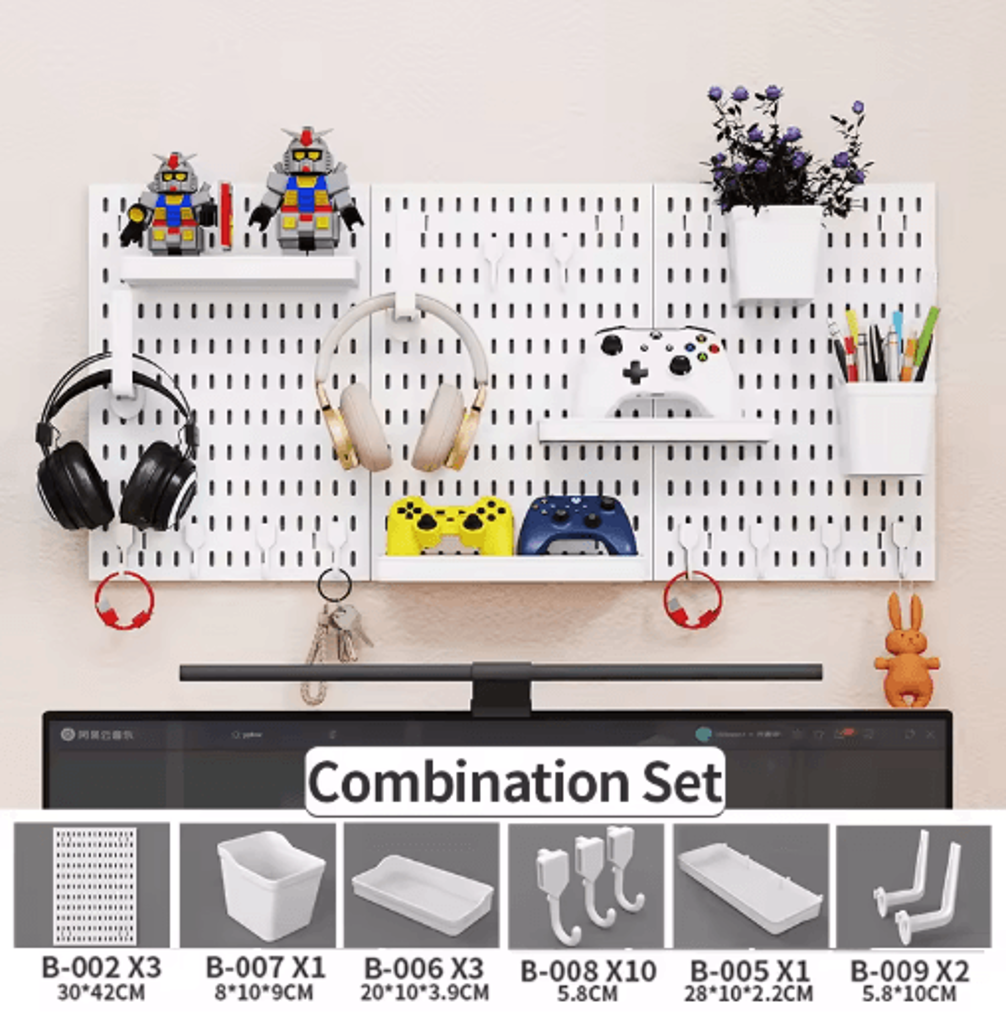 home storage pegboard gaming gear organizer and figurine display for study gaming rooms