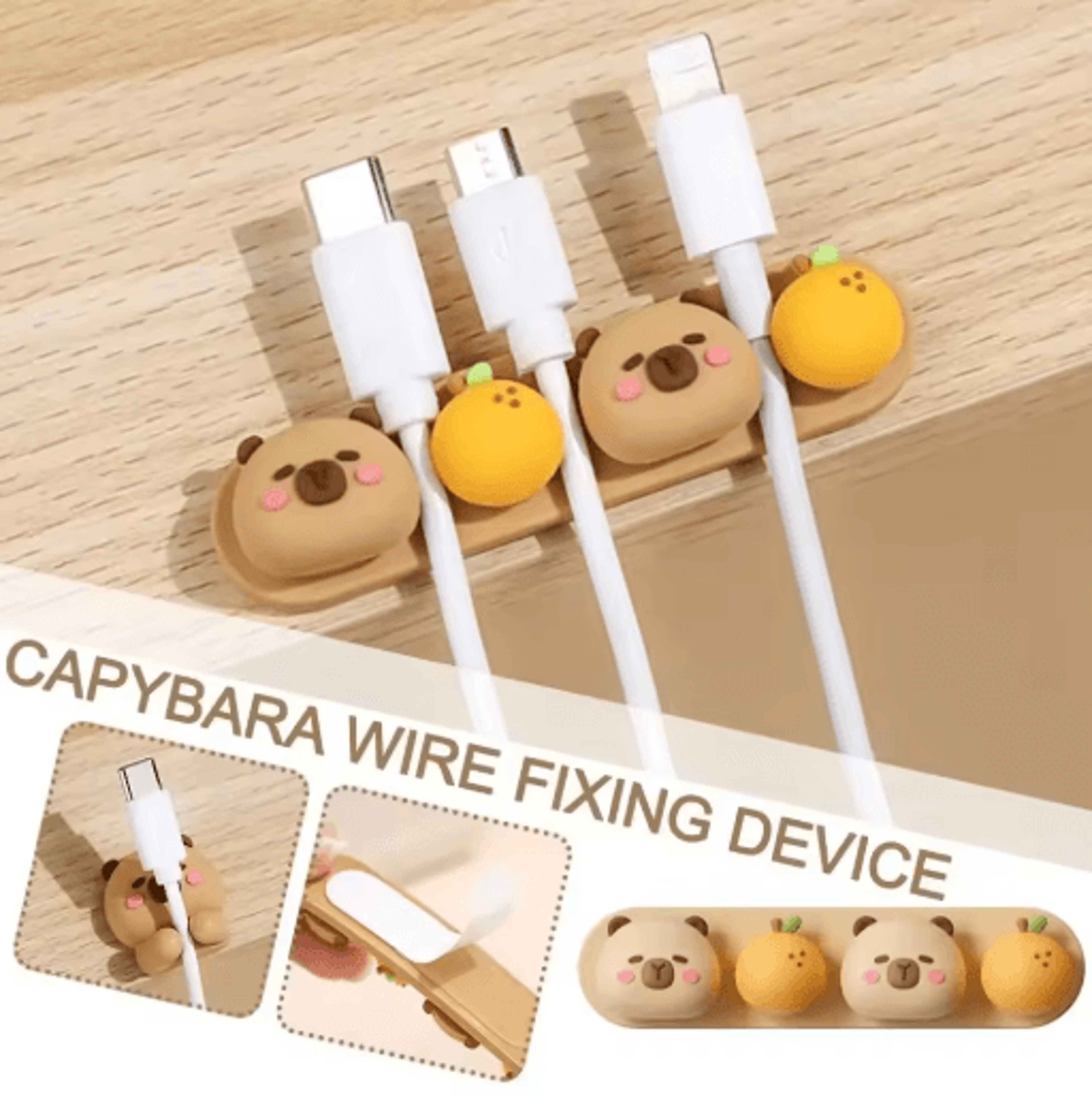 capybara desktop cable organizer cute silicone punch free holder for charging and data cables