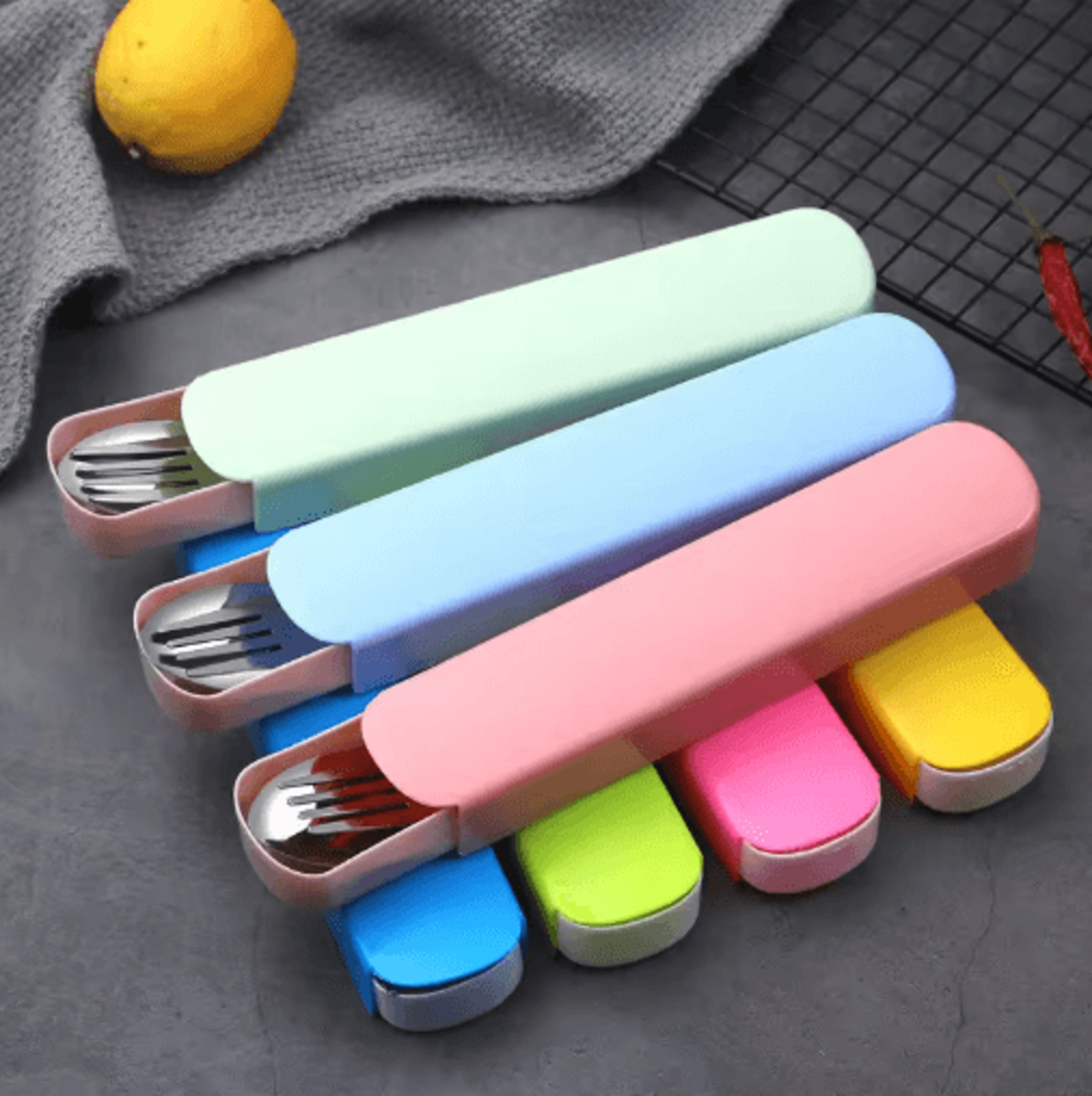 portable cutlery and straw storage box wheat plastic travel case for chopsticks forks and spoons