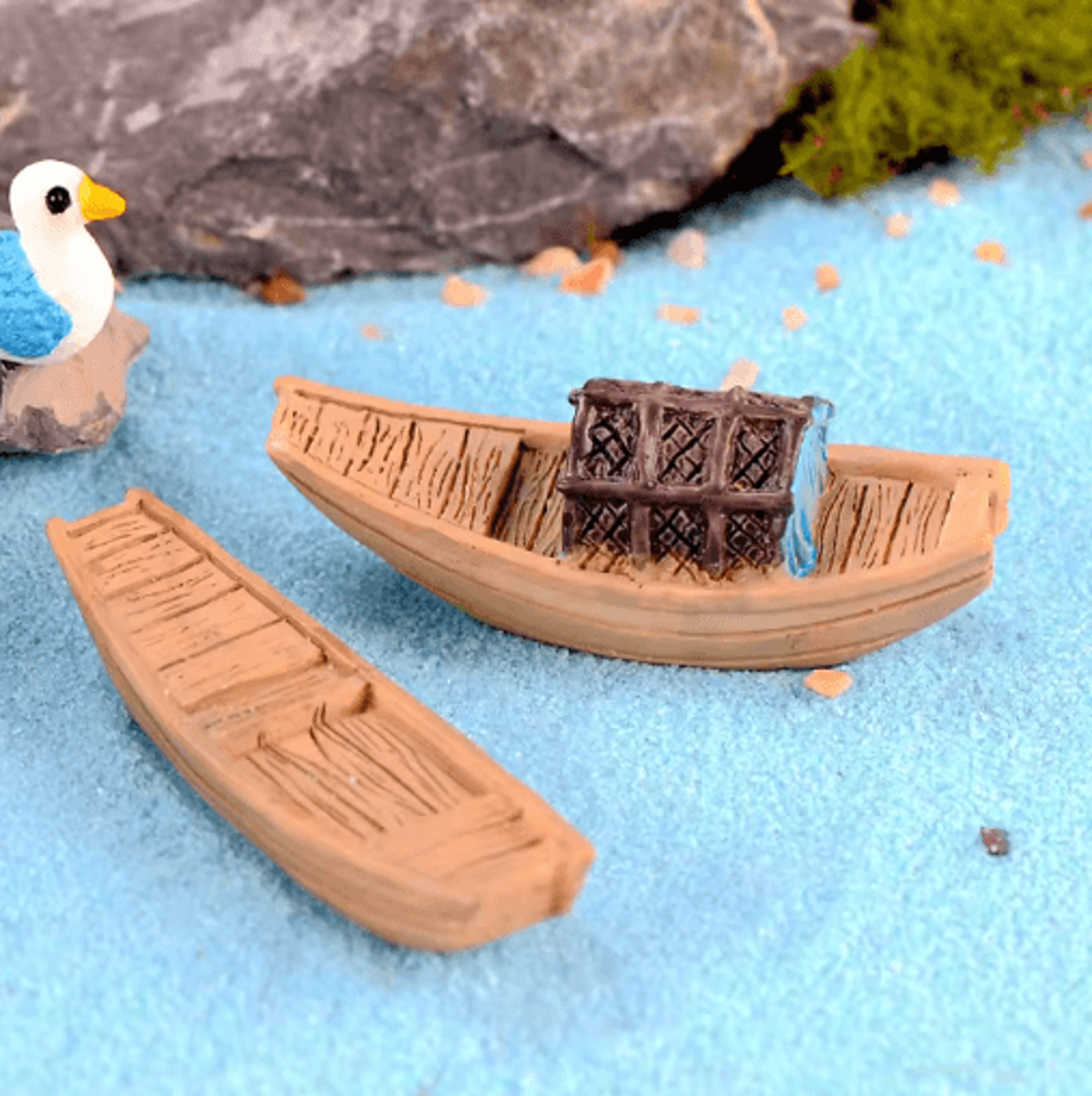 miniature resin boat figurines retro awning boats for dollhouse bonsai and micro landscape decor