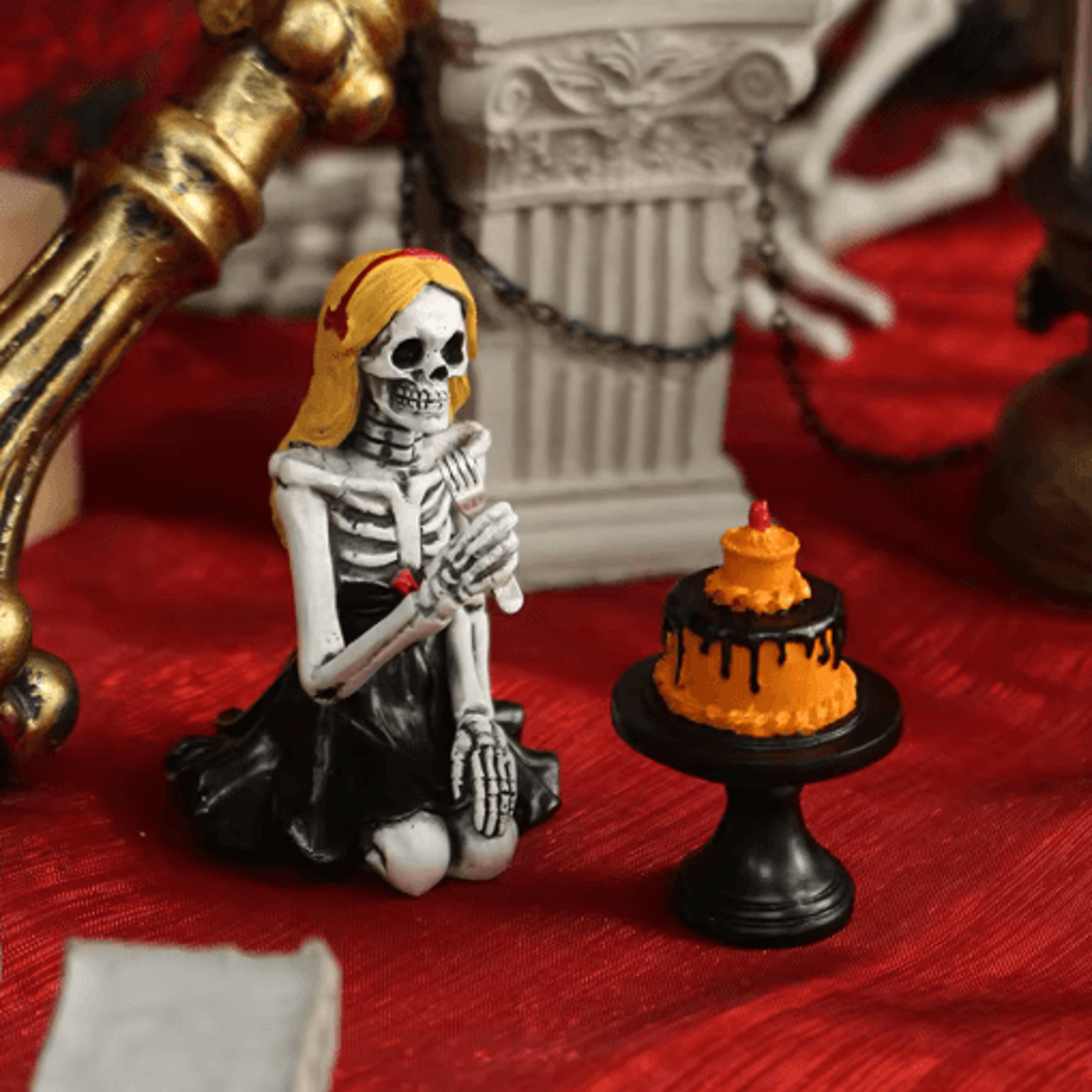 skull girl skeleton statue gothic halloween figurine for home decor and party display