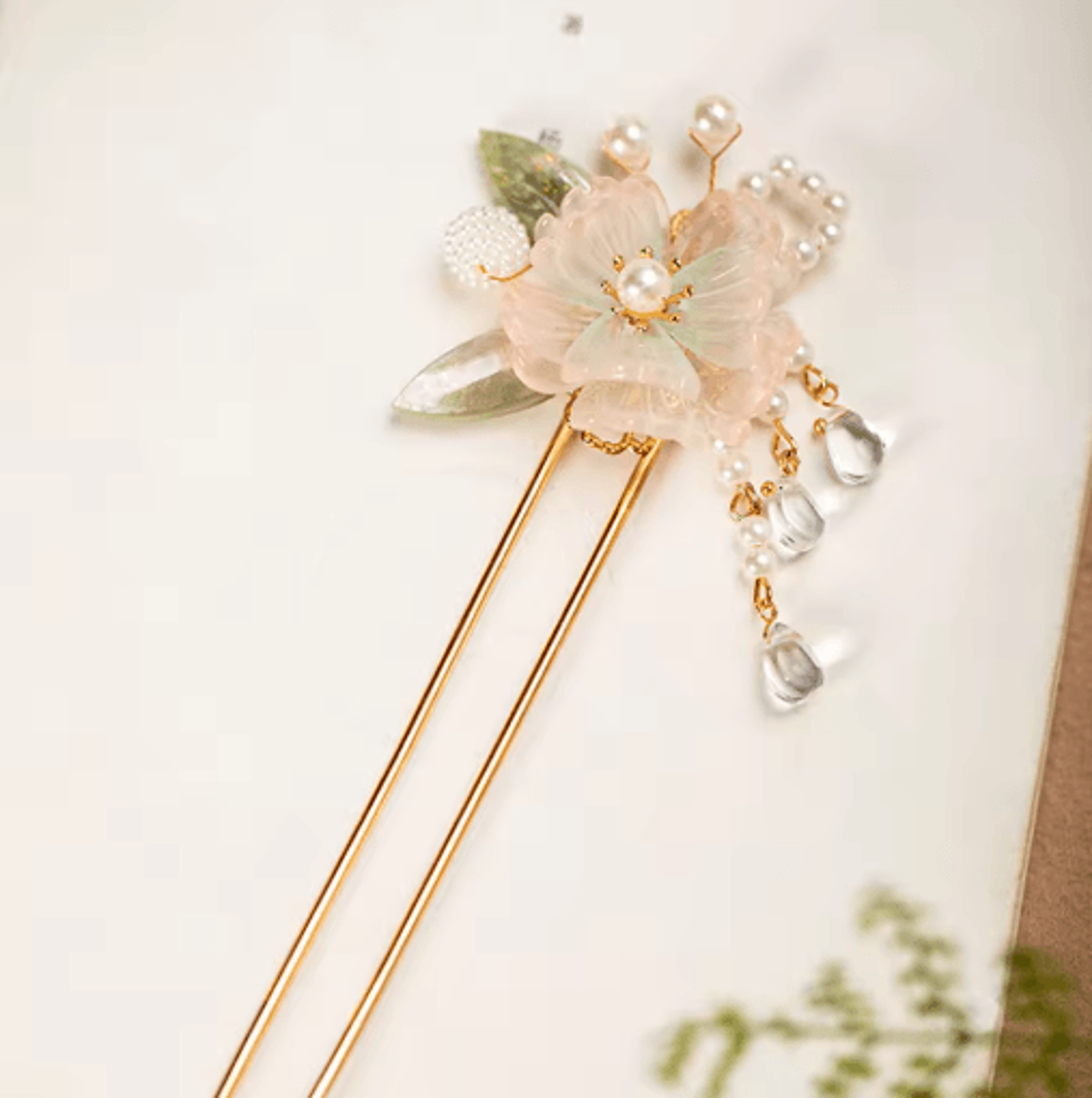 u shaped hair sticks forks white pink flower pearl hair jewelry in new chinese style