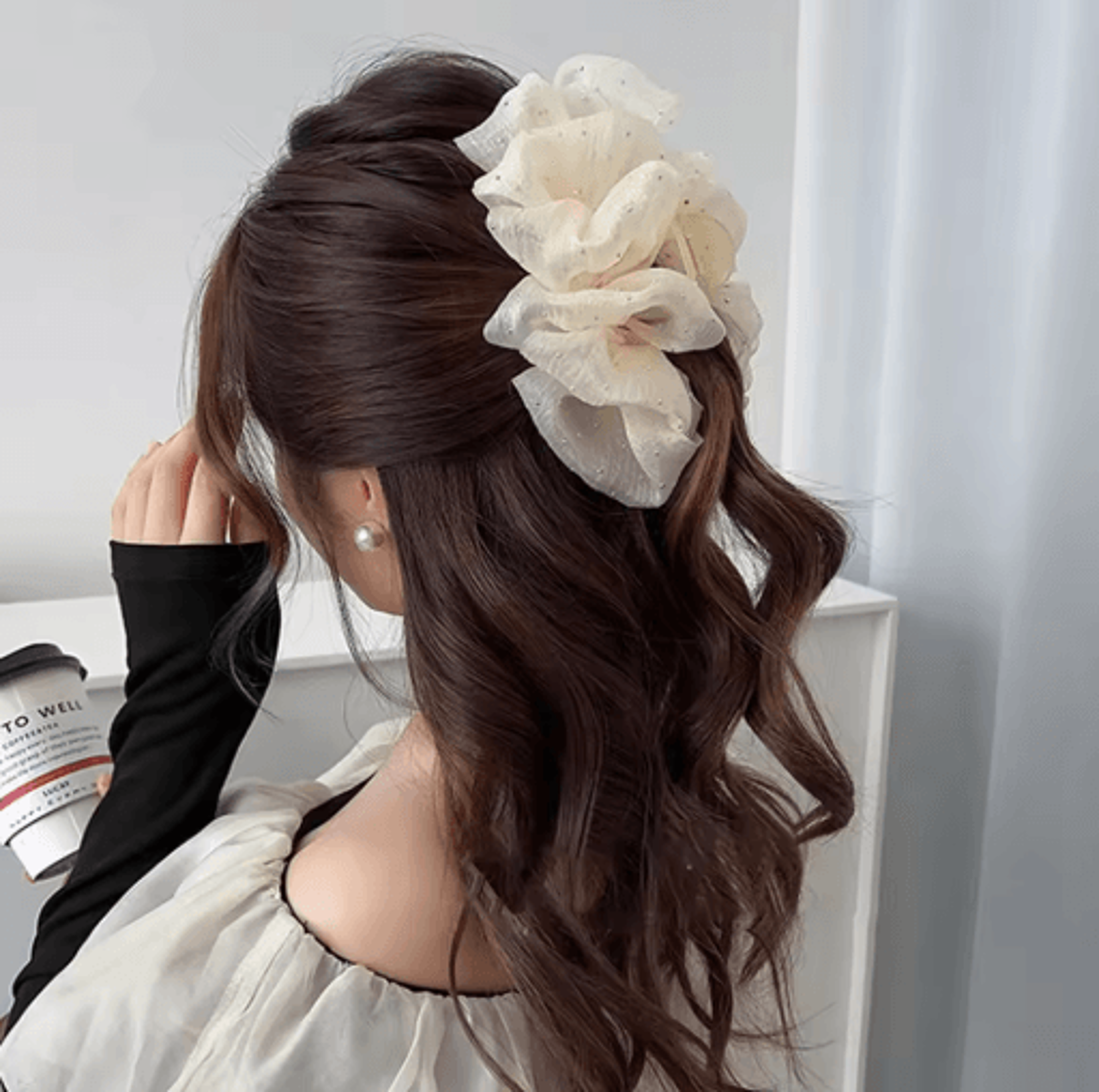 mesh yarn bowknot hair claw rhinestone double bow cloud bubble hair clip for women and girls