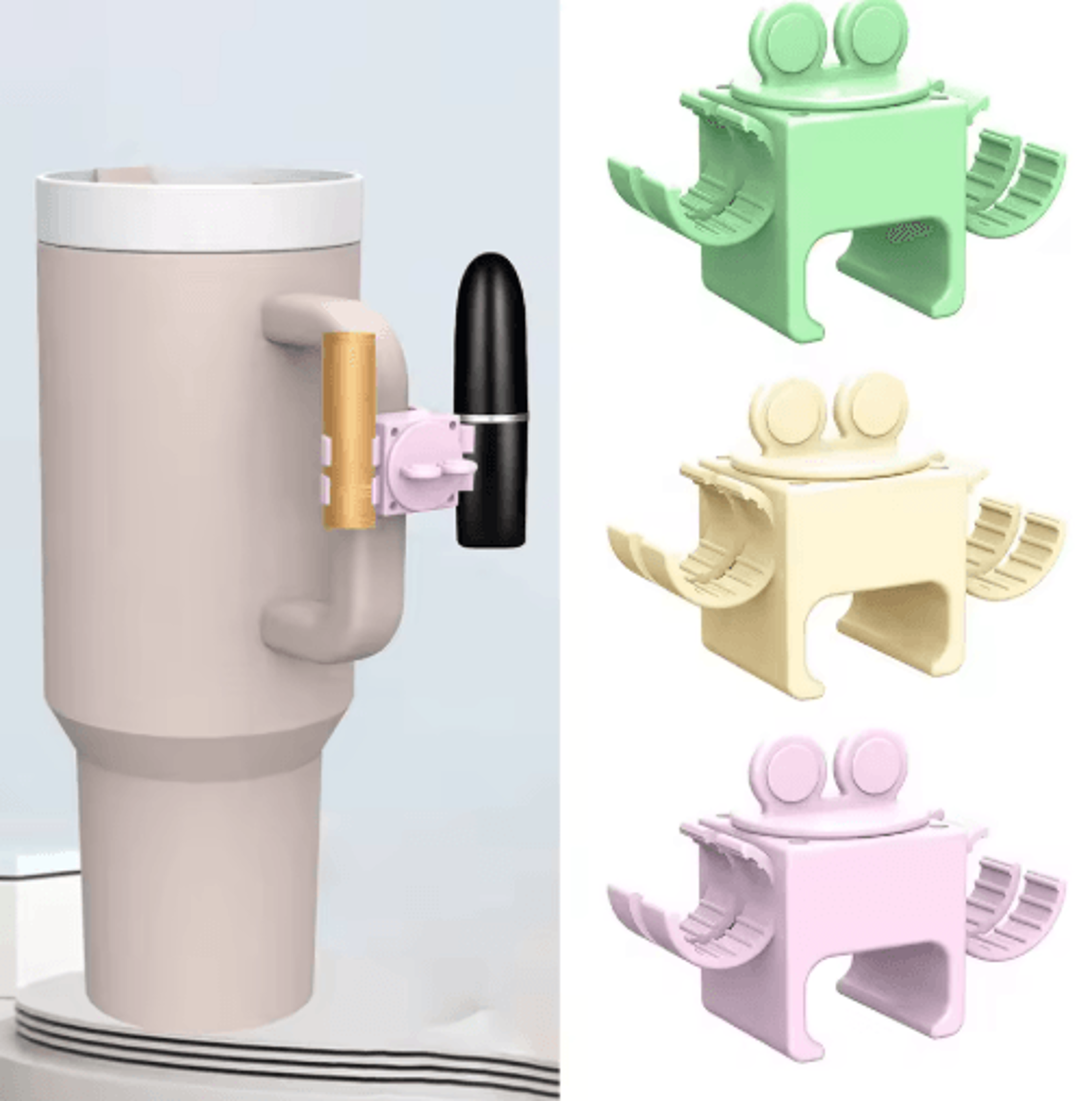 lipstick holder for stanley cup handle multifunctional storage clip with keychain and finger ring