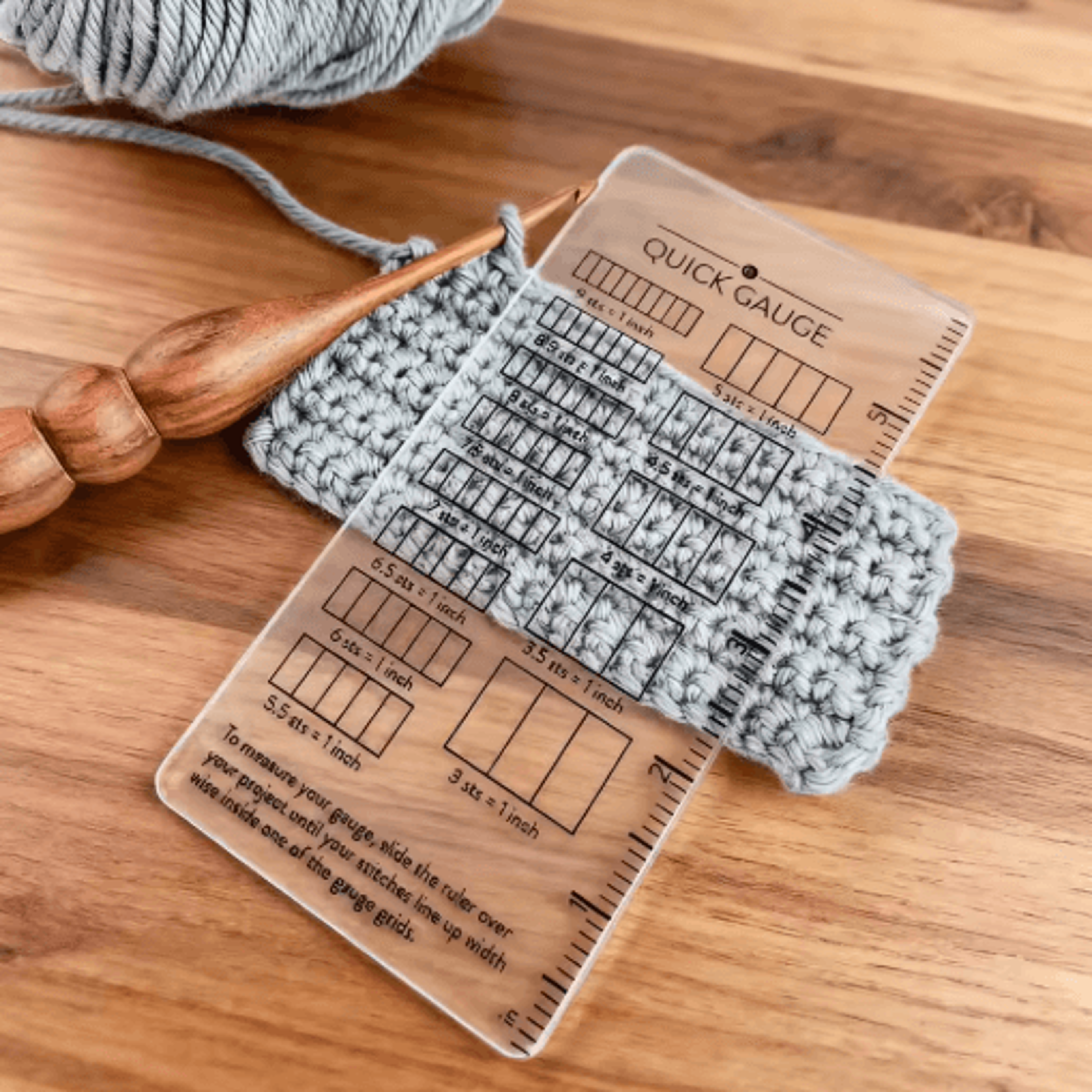 quick gauge ruler for knitting and crochet dual metric imperial needle size measuring tool 15 by 6 cm