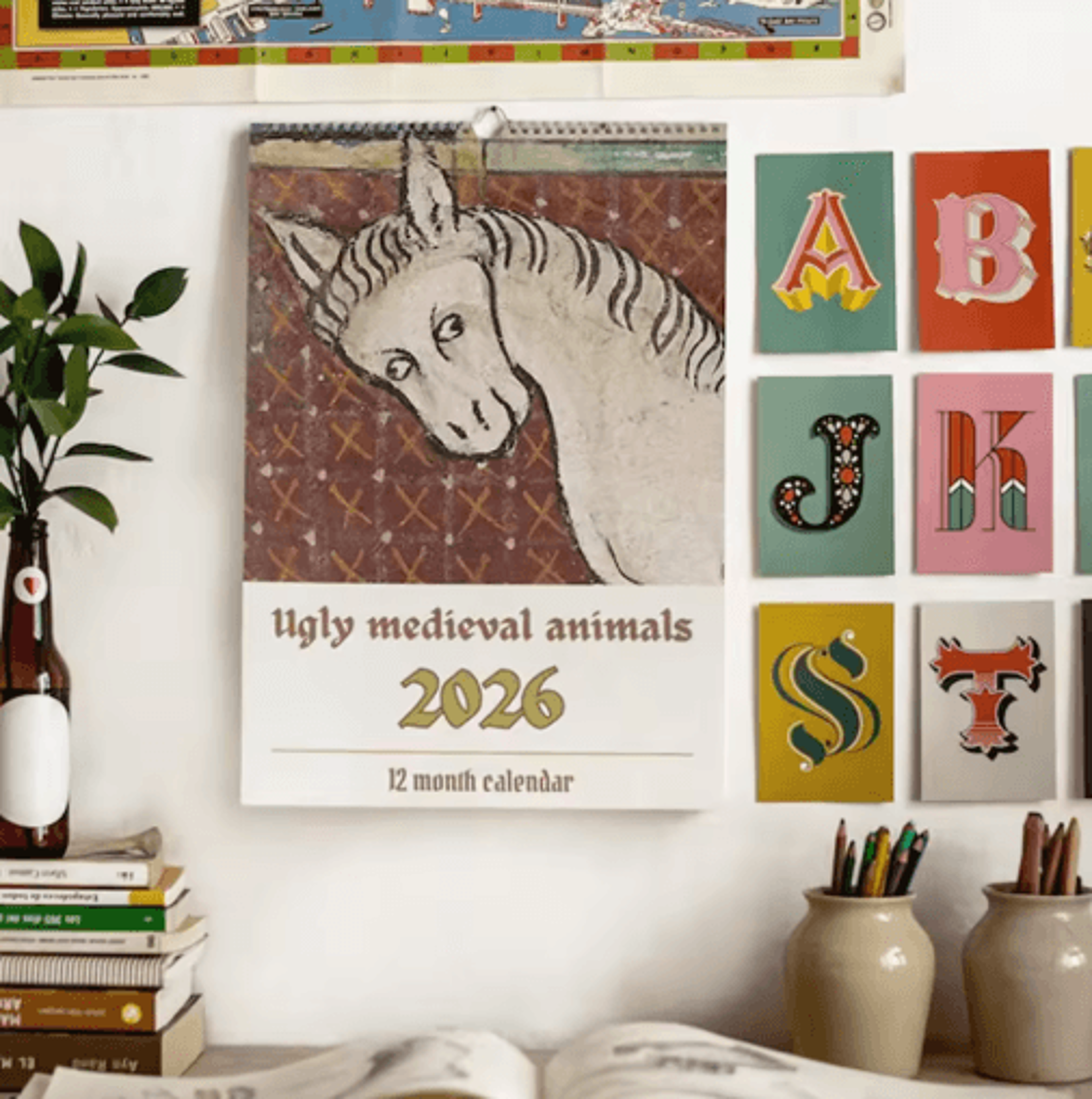 2026 wall calendar medieval animal theme with humorous ugly style illustrations