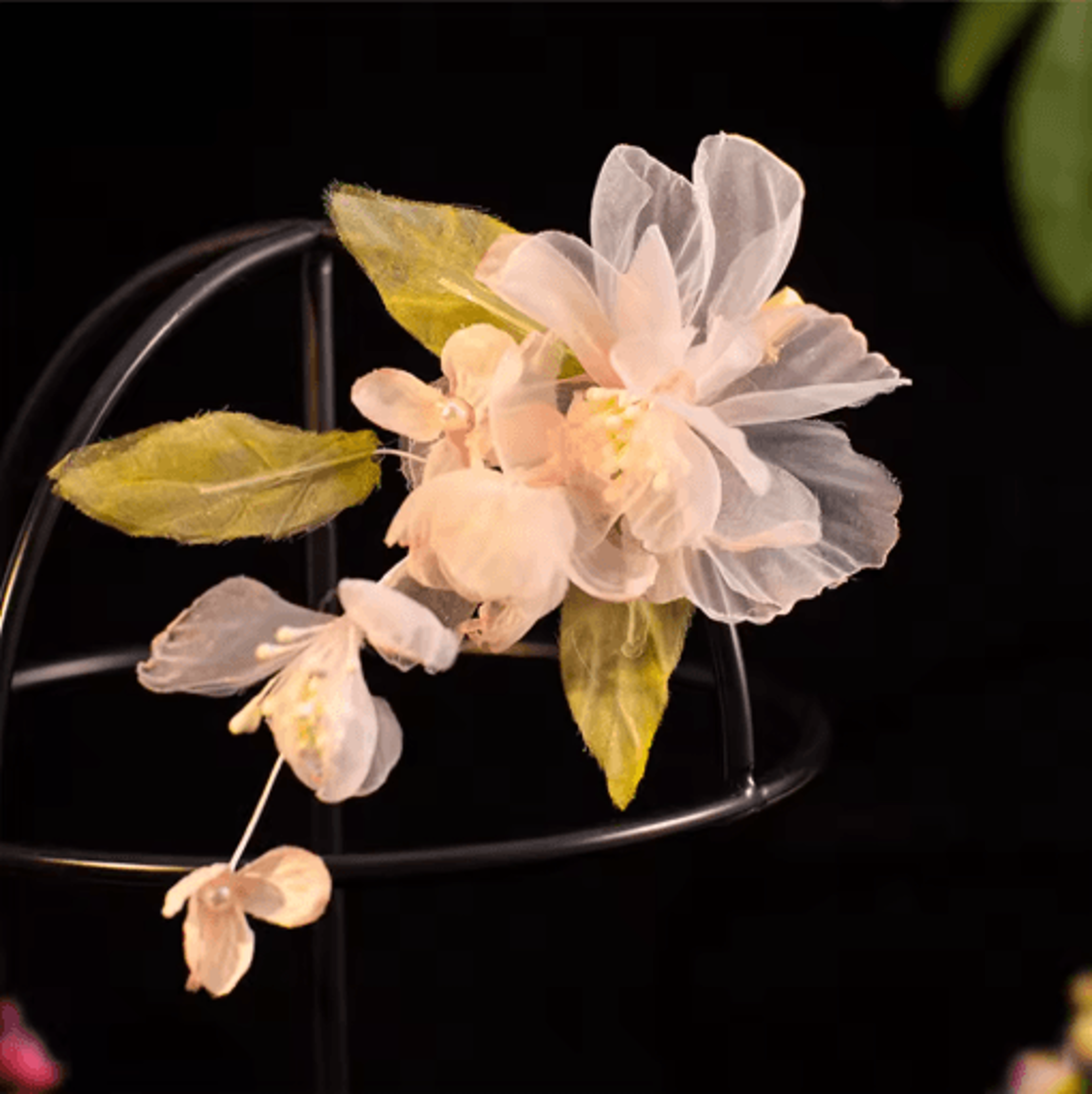 silk gauze artificial flower hair clips chinese style hanfu hair accessories for kids