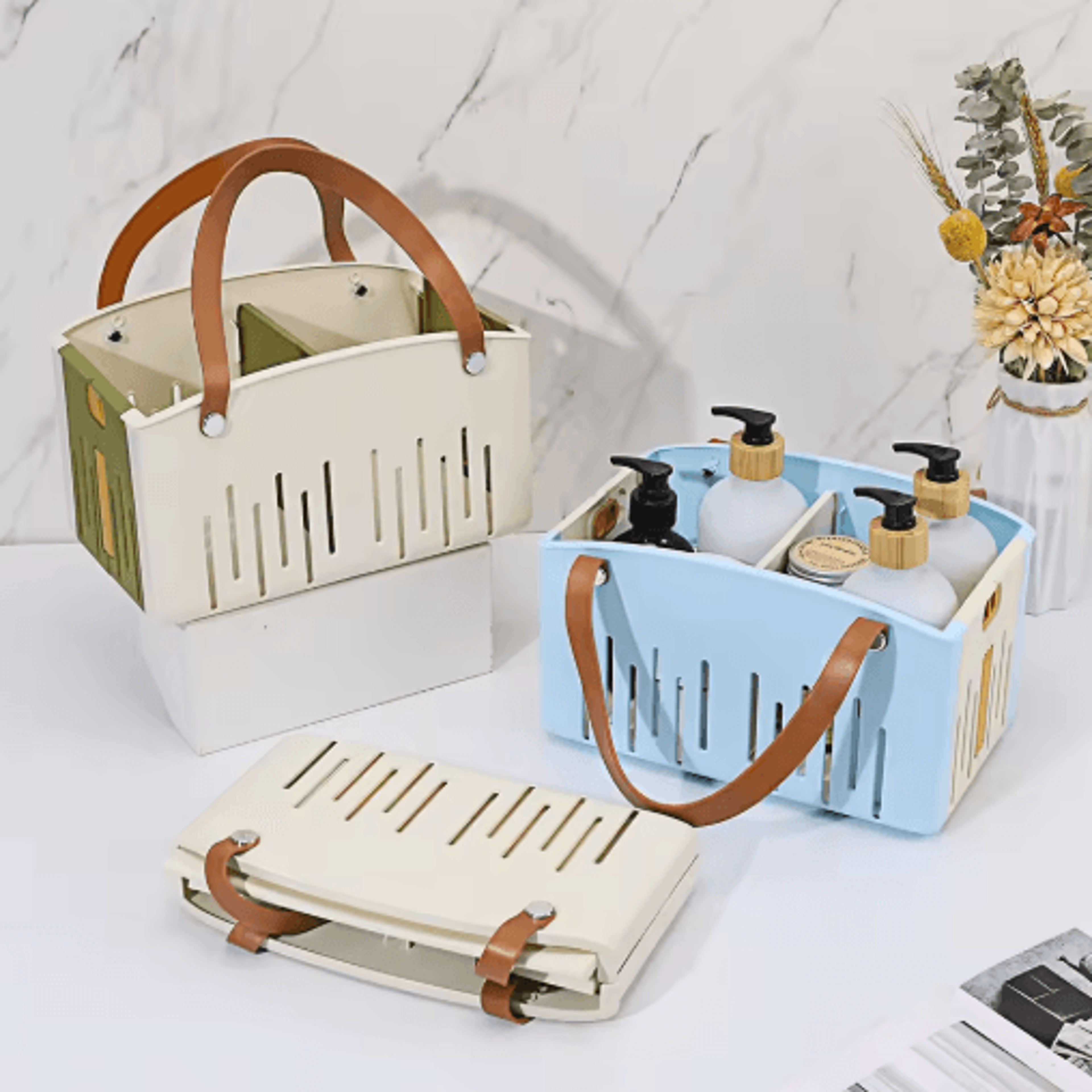 foldable bath basket portable shower organizer with drainage for travel and home