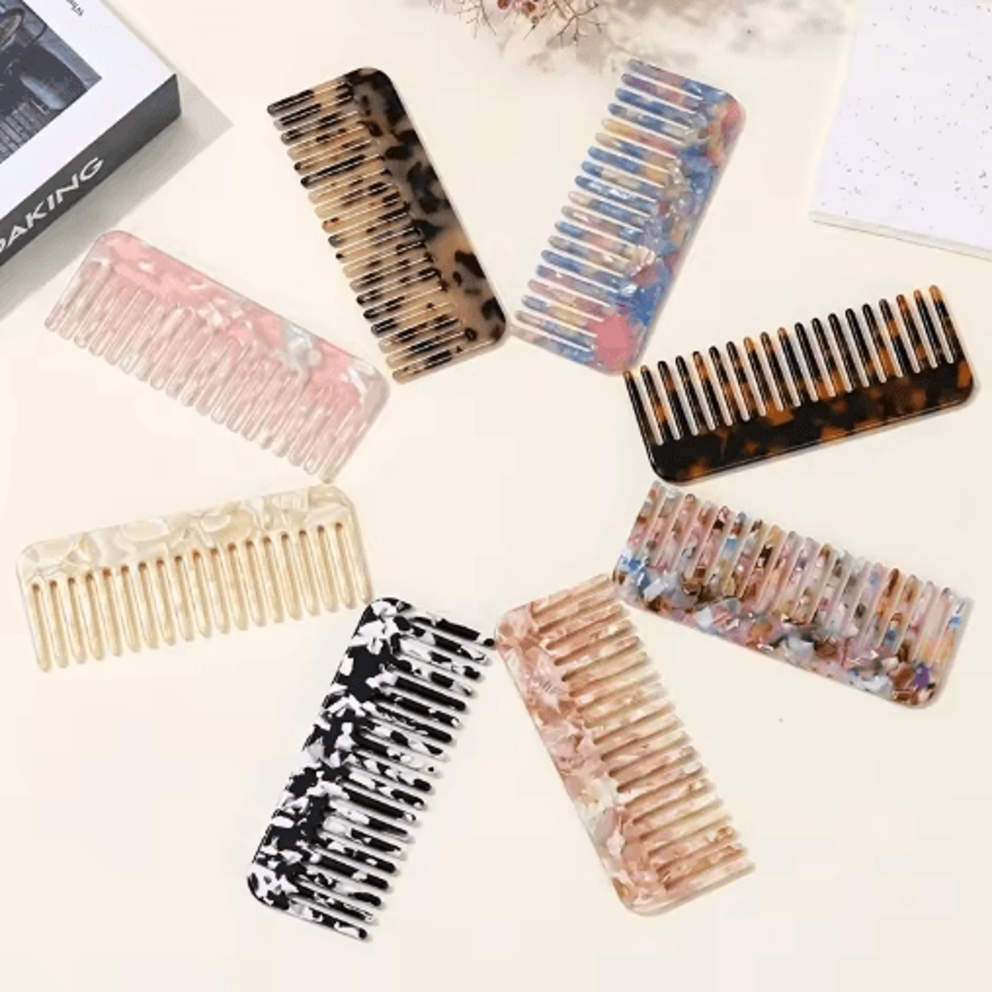 colorful wide tooth mini comb acetic acid hair comb for curly thick and wet hair