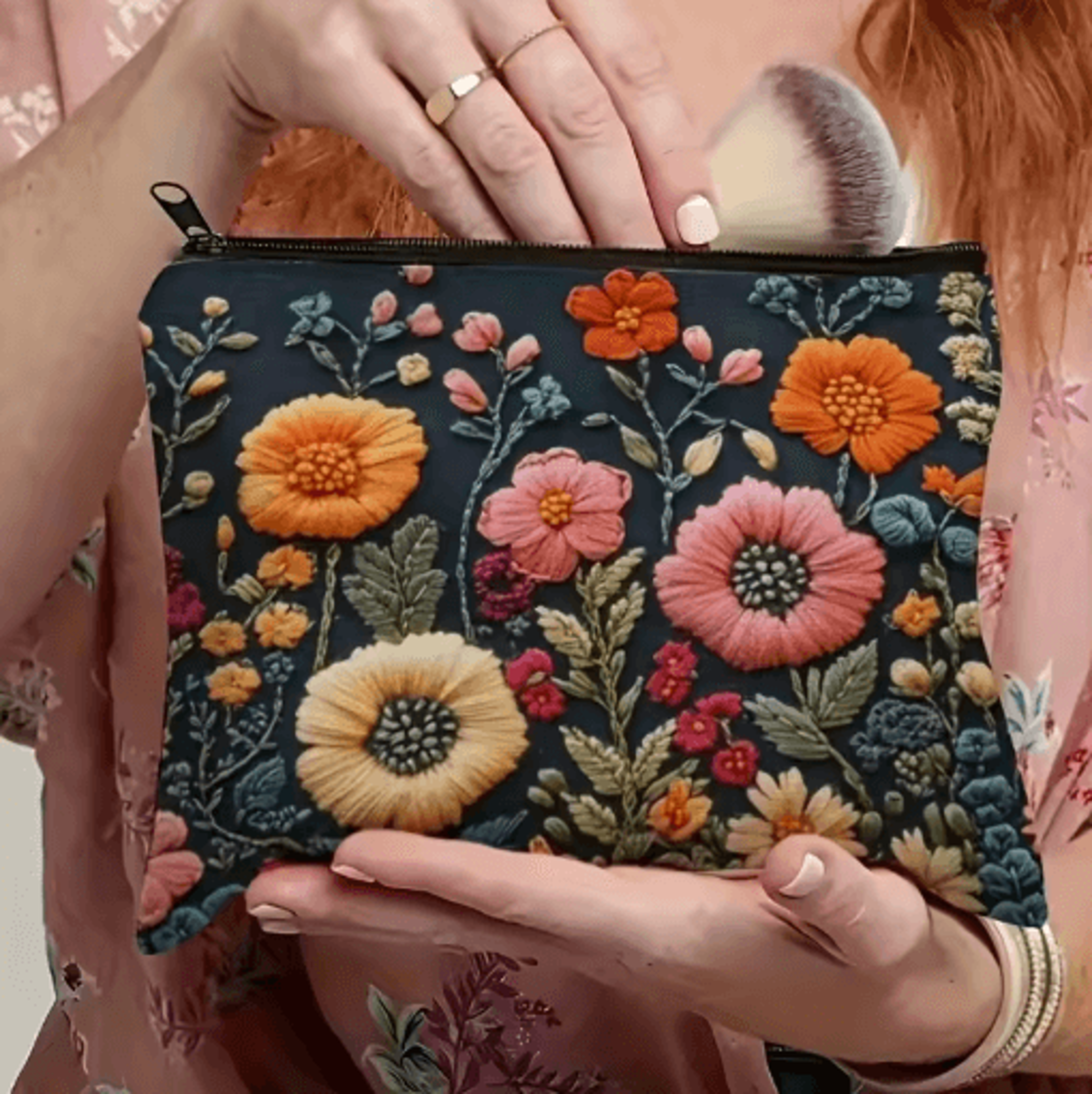vibrant floral makeup bag portable travel cosmetic and toiletry organizer 1 pc