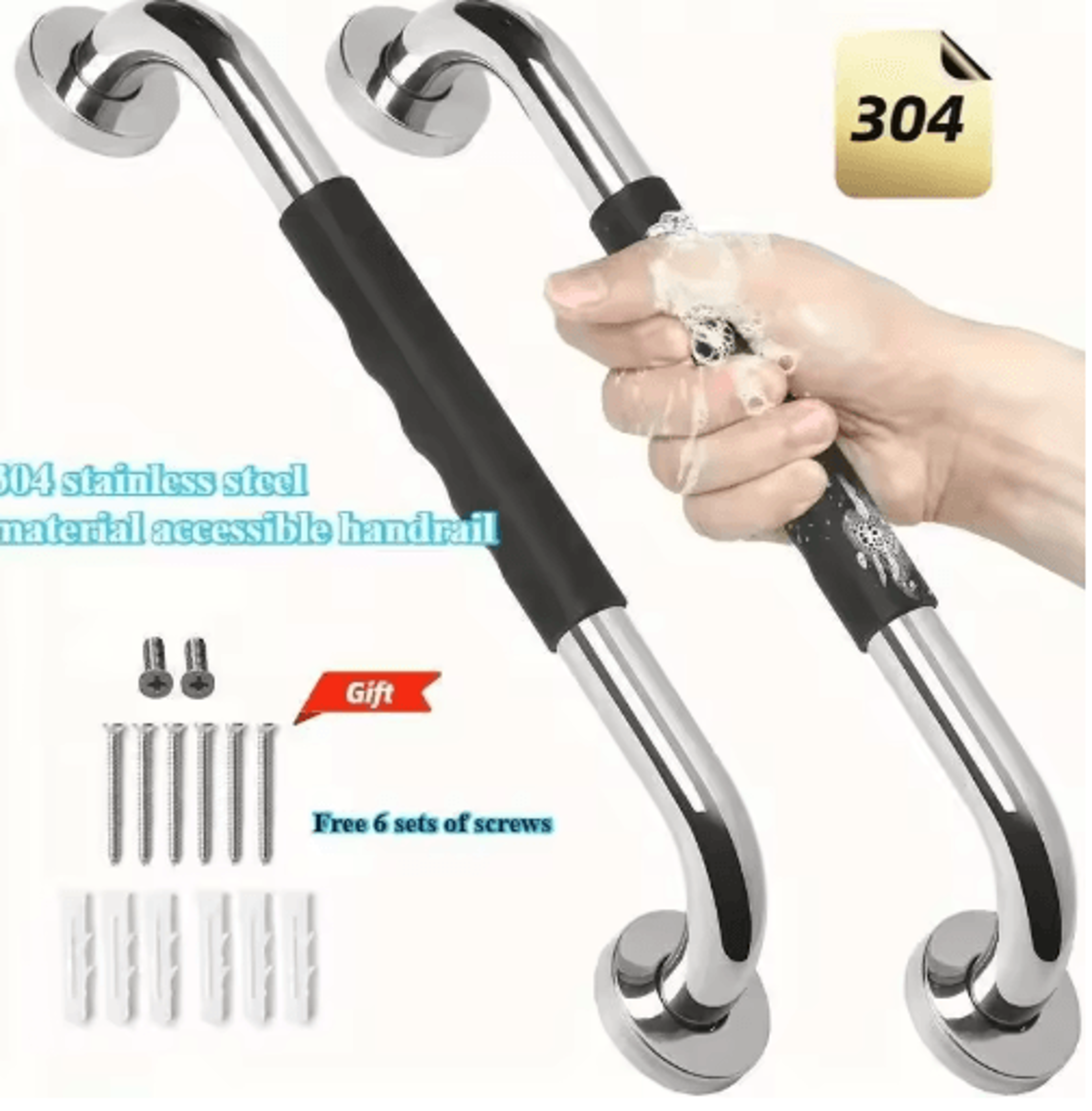 304 stainless steel shower handle non slip silicone grip safety grab bar
