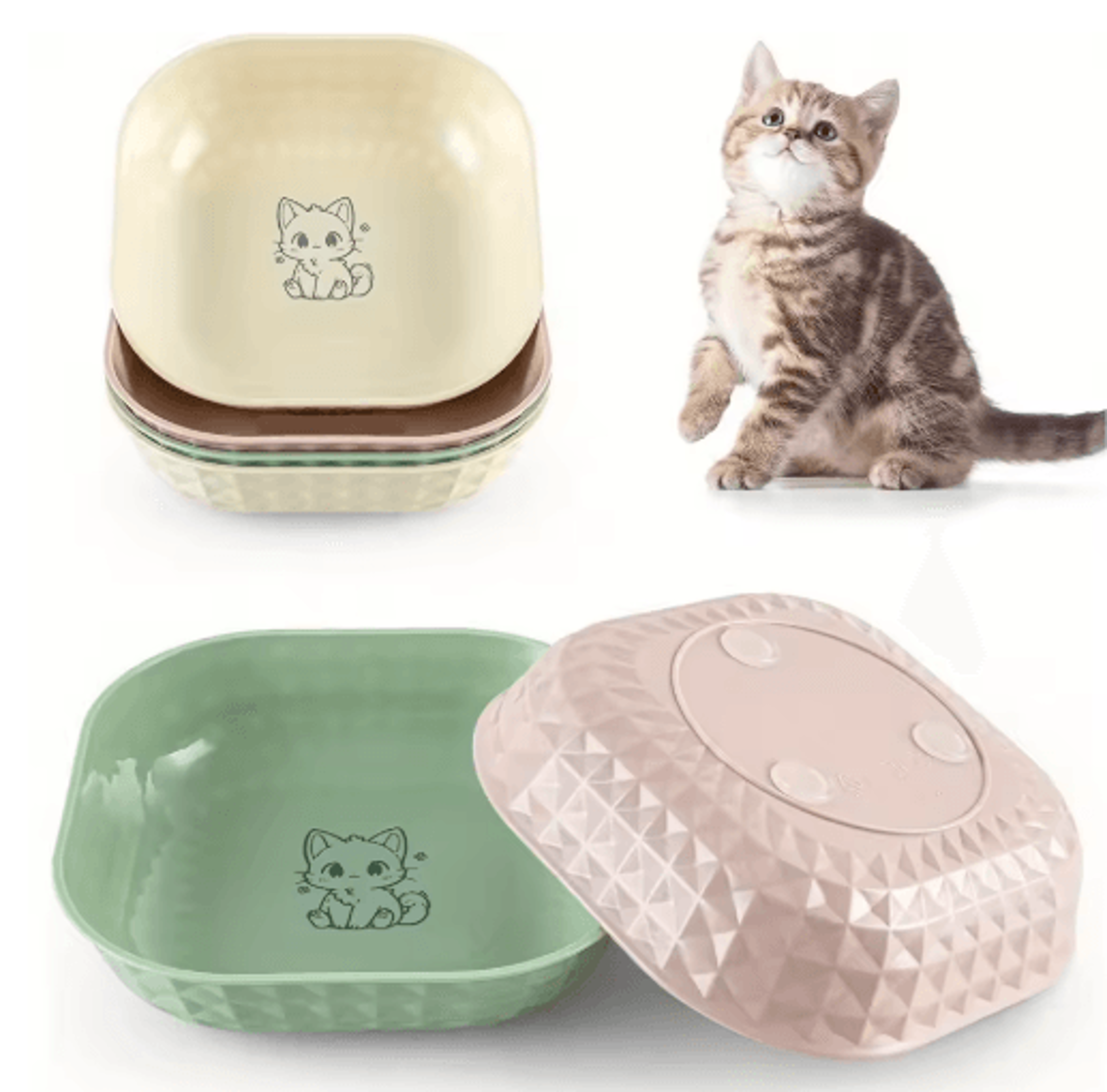 6pcs non slip cat bowls set shallow whisker relief dishes with 5.5in wet food plates