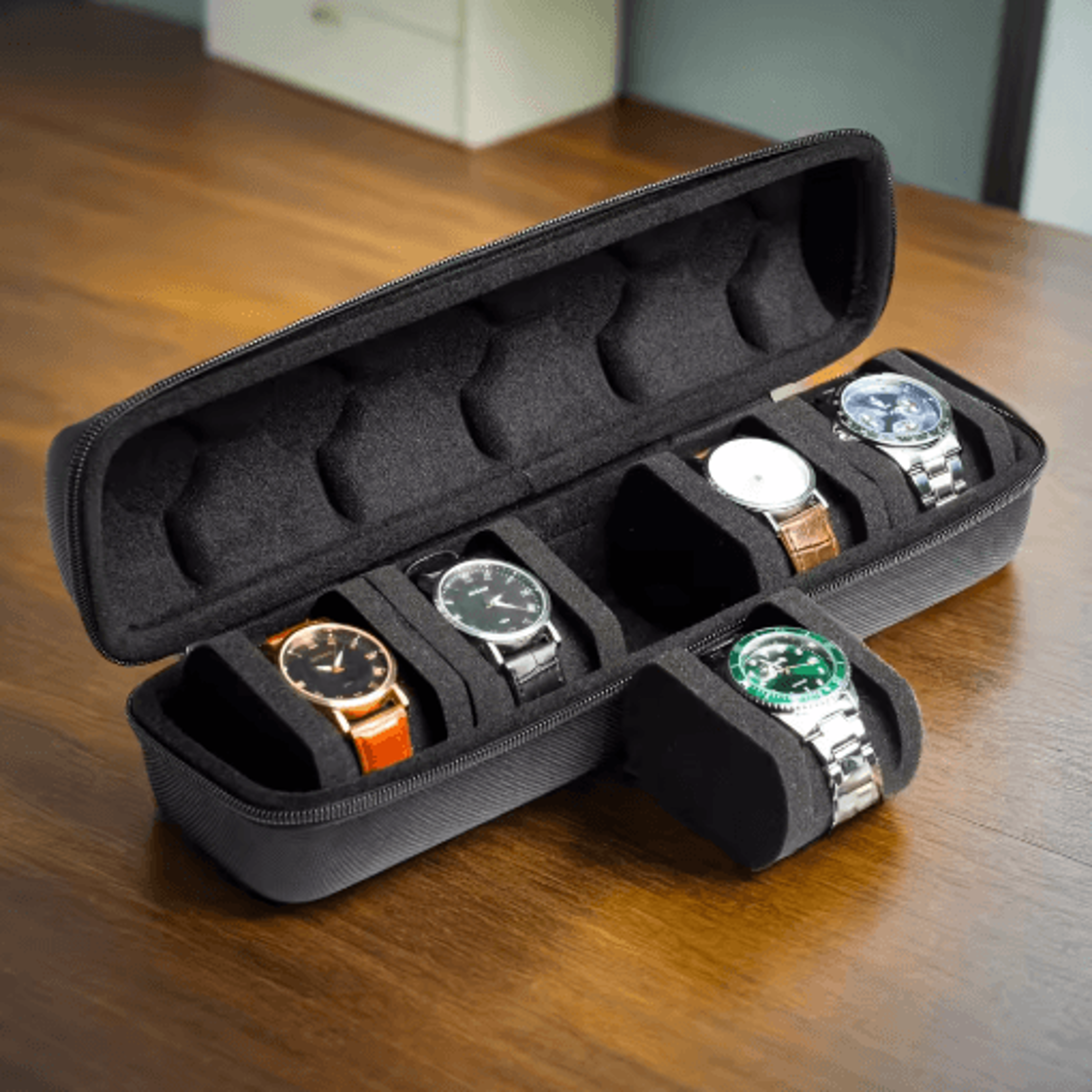 heavy duty watch organizer box 5 slot portable watch storage case with flip top lid