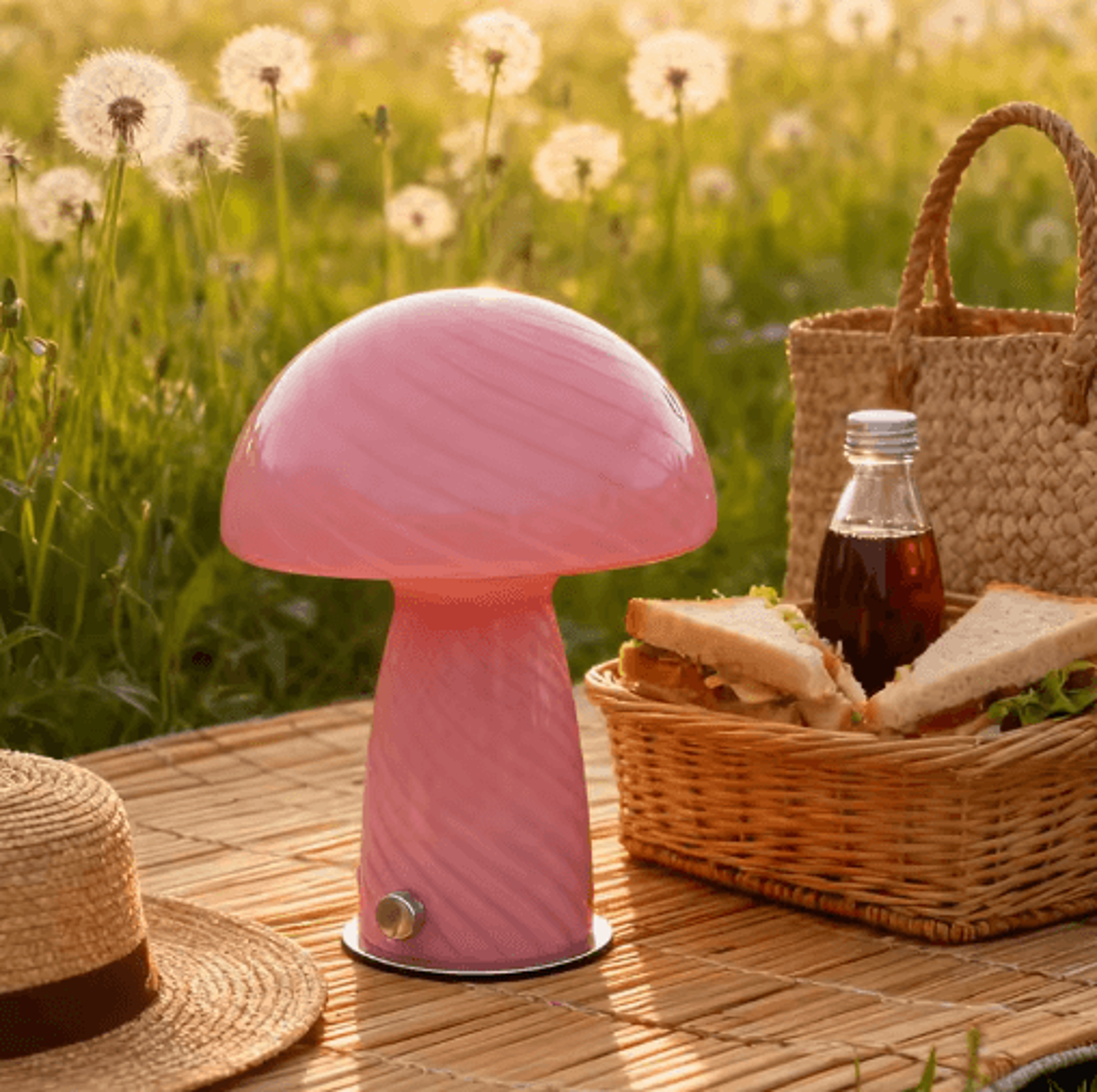 cream striped mushroom table lamp cozy bedside ambient light for bedroom and living room