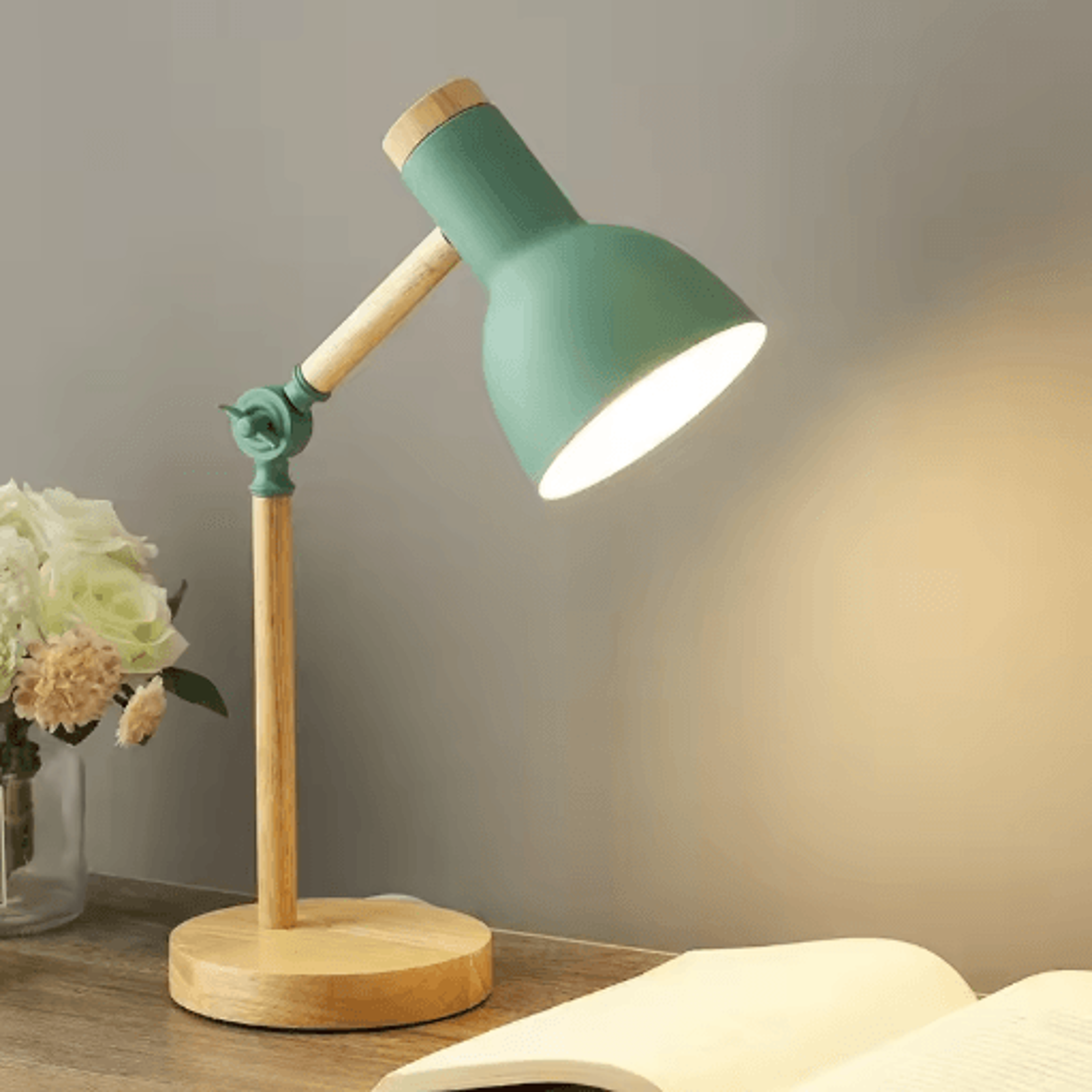 nordic wooden led table lamp adjustable head desk light with eye protection