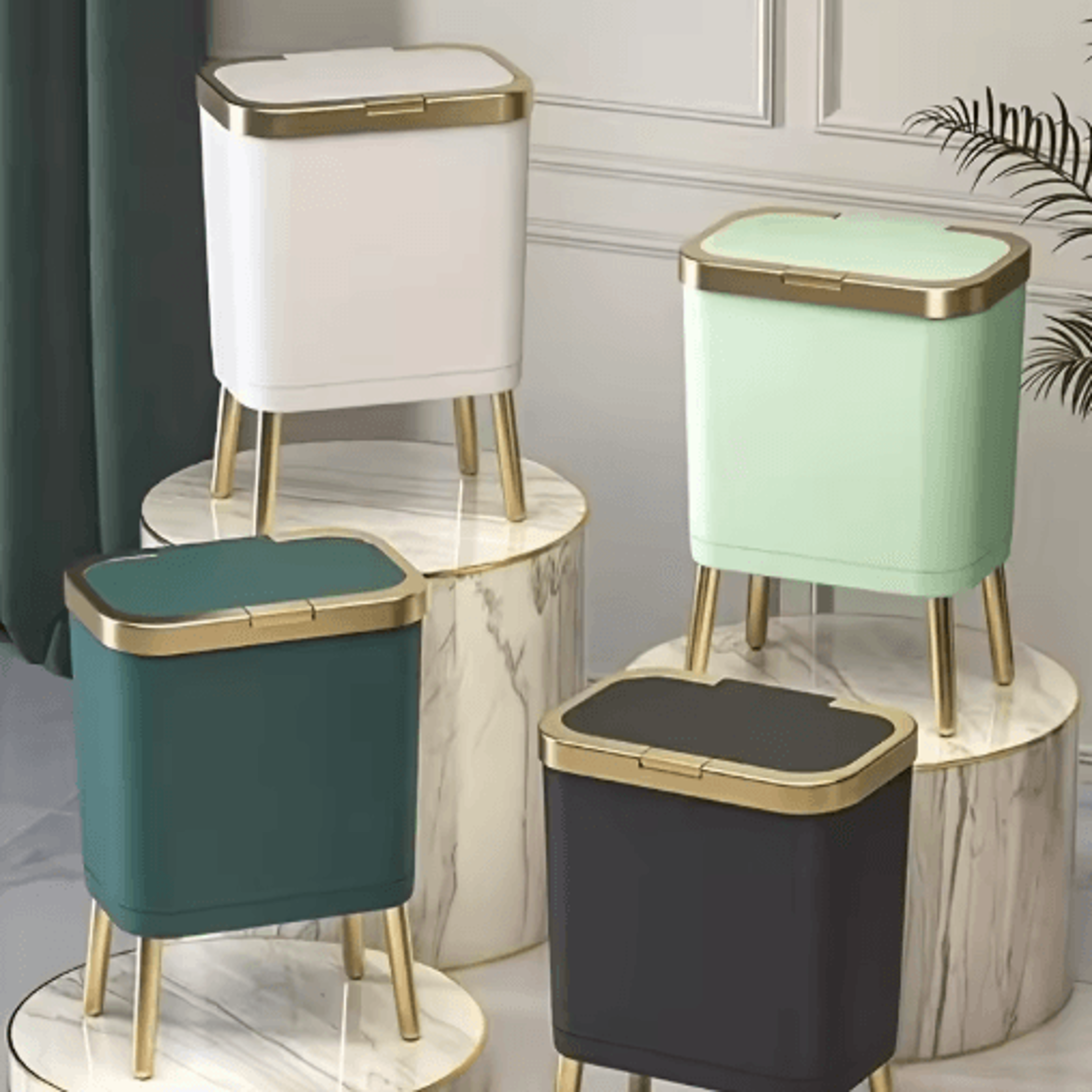 15l large square plastic trash can with odor sealing lid and elevated legs