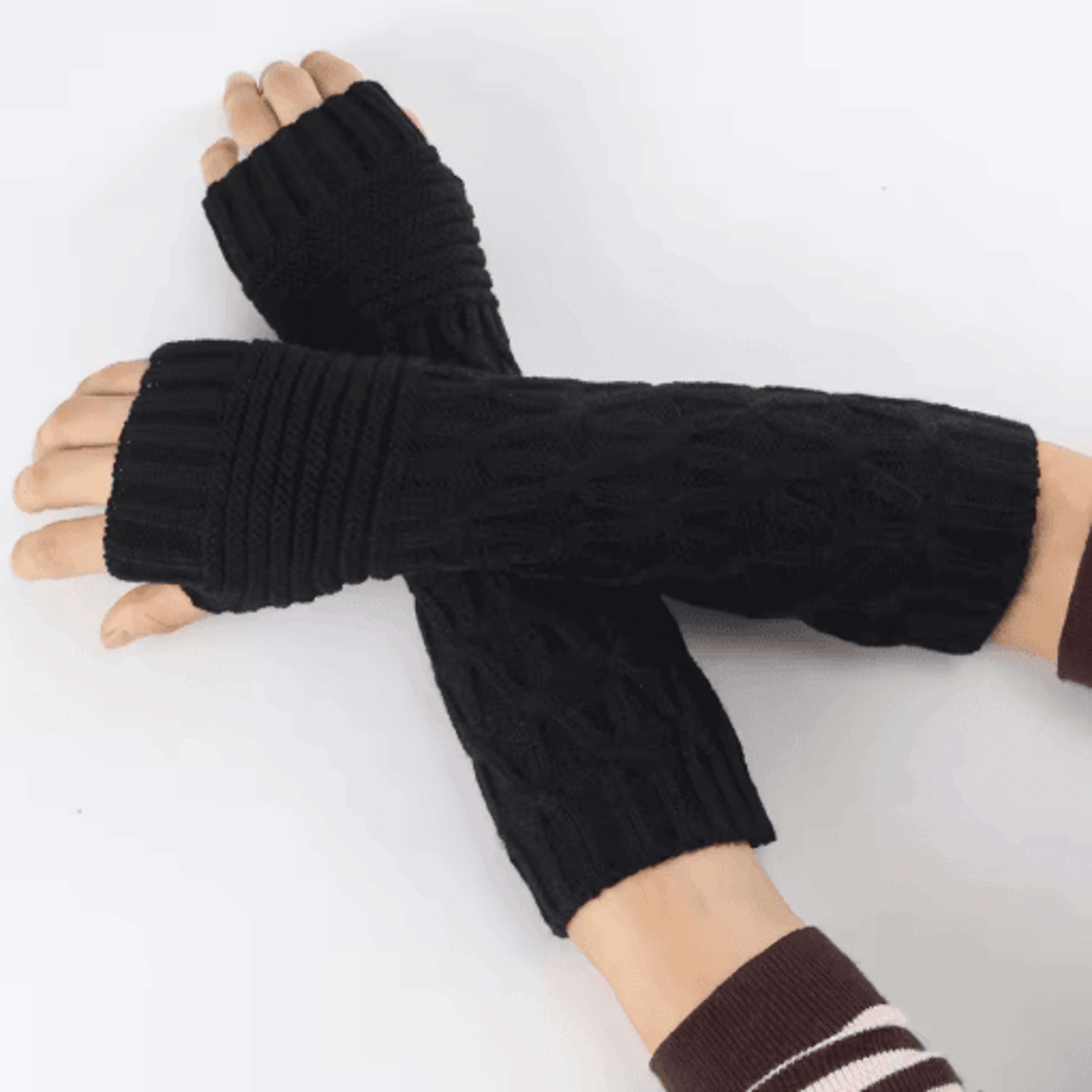 womens fingerless knit gloves goth punk winter arm warmers