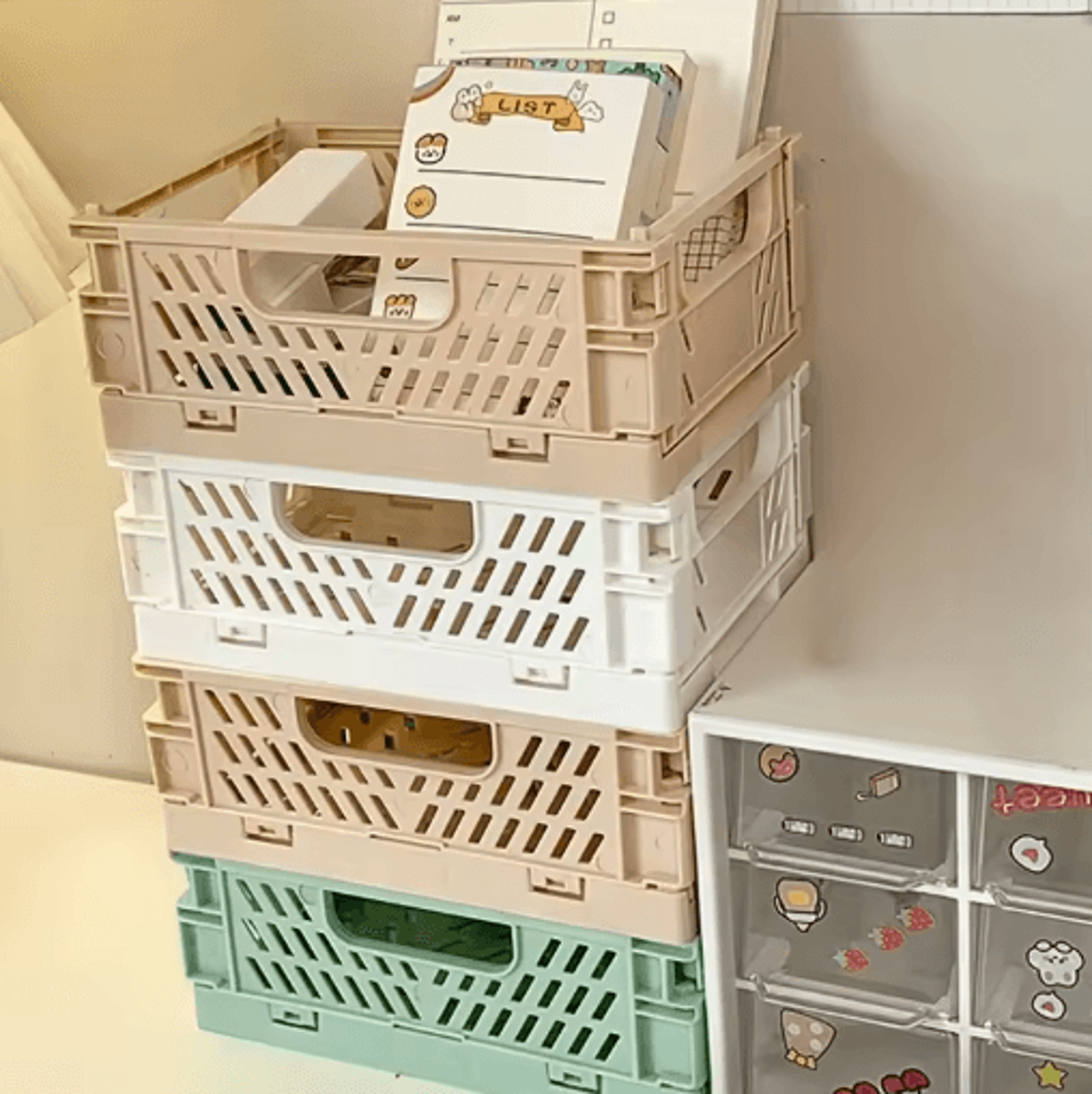 foldable plastic storage crates durable organizer bins for small spaces