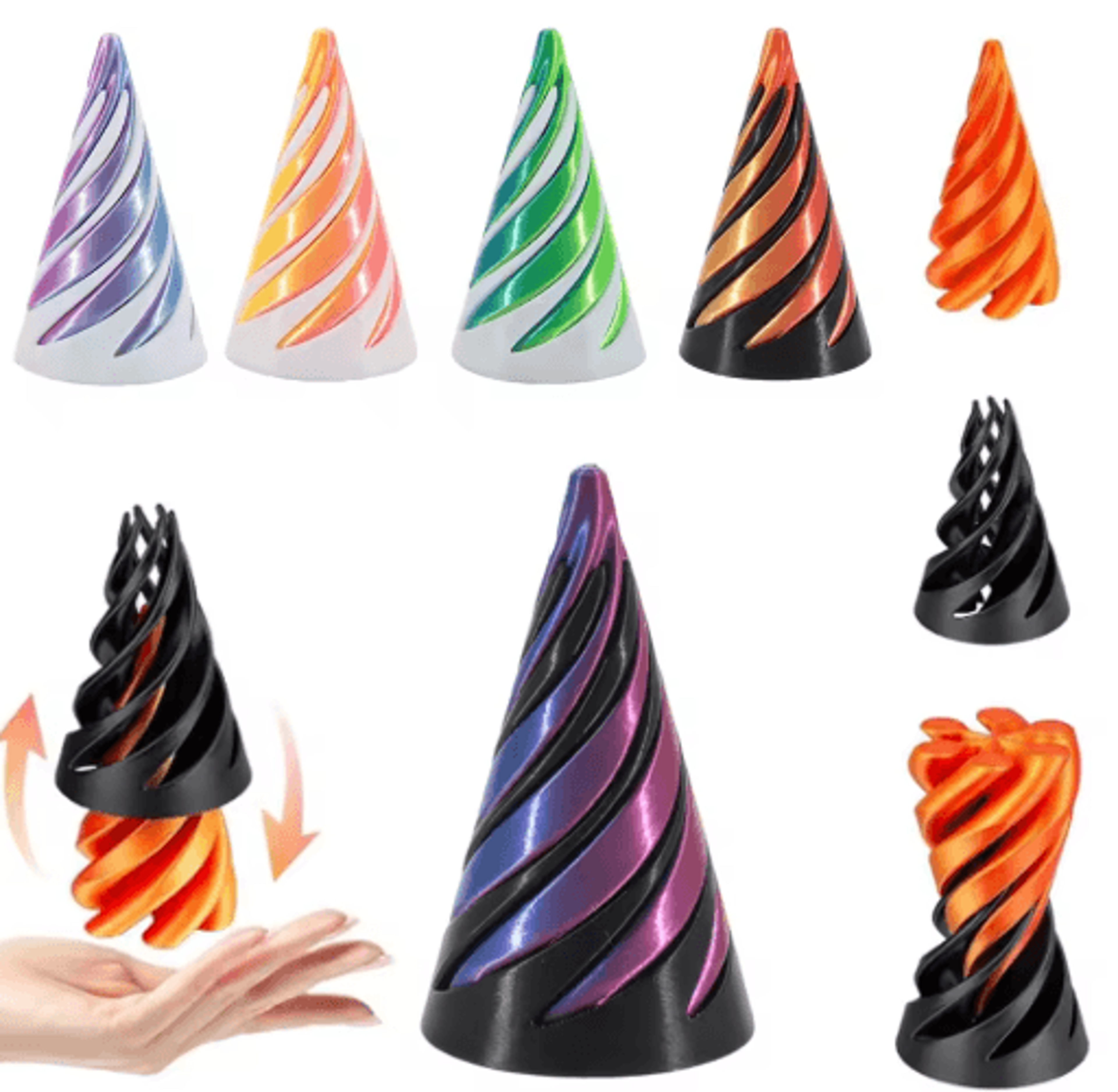 3d printed spiral cone toy impossible pyramid passthrough sculpture pass through pyramid toy mini vortex thread illusion