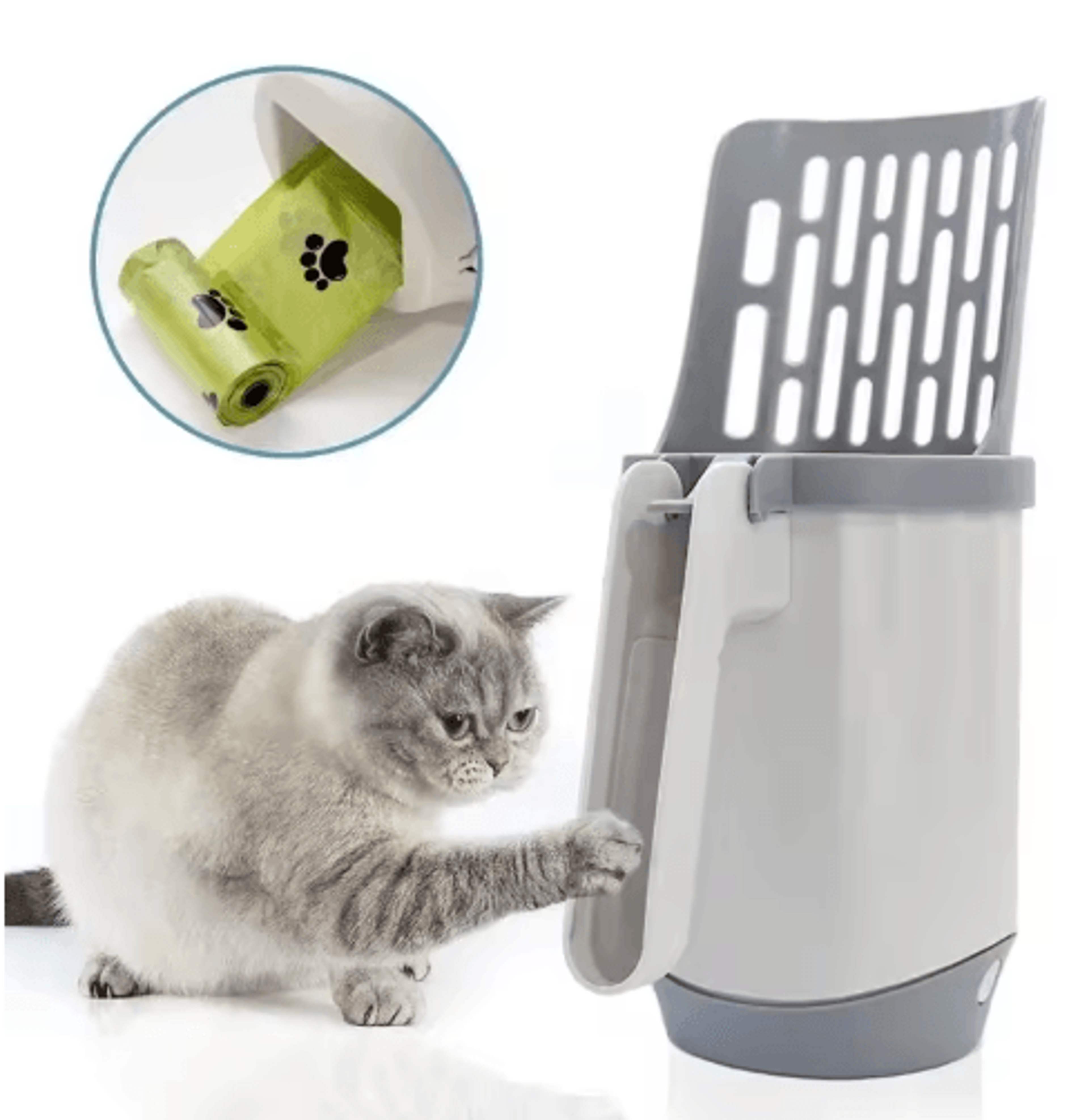 cat litter scoop with refill bags – easy clean pet waste shovel
