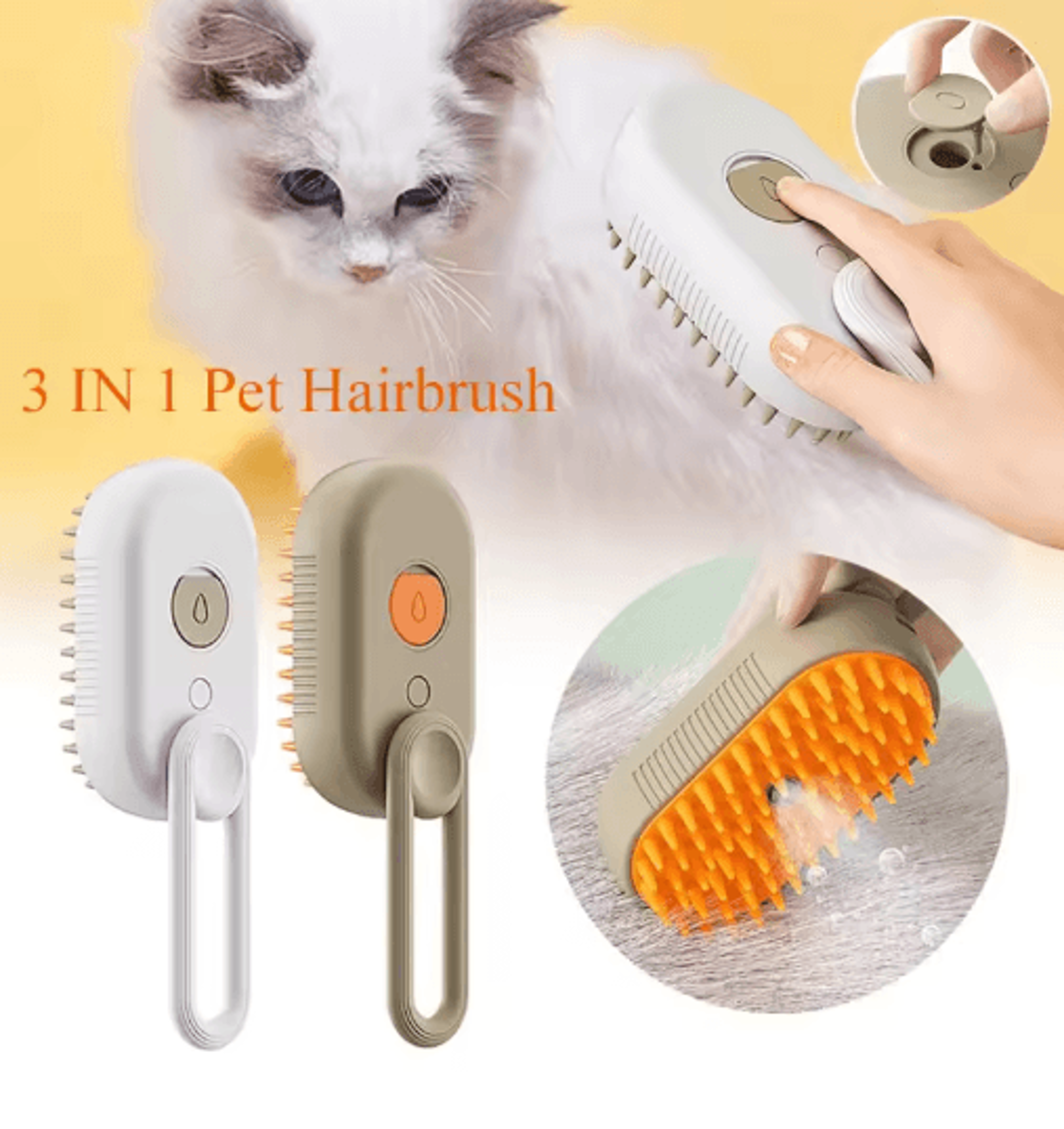 3-in-1 electric pet steam brush – spray, massage & grooming comb for cats & dogs