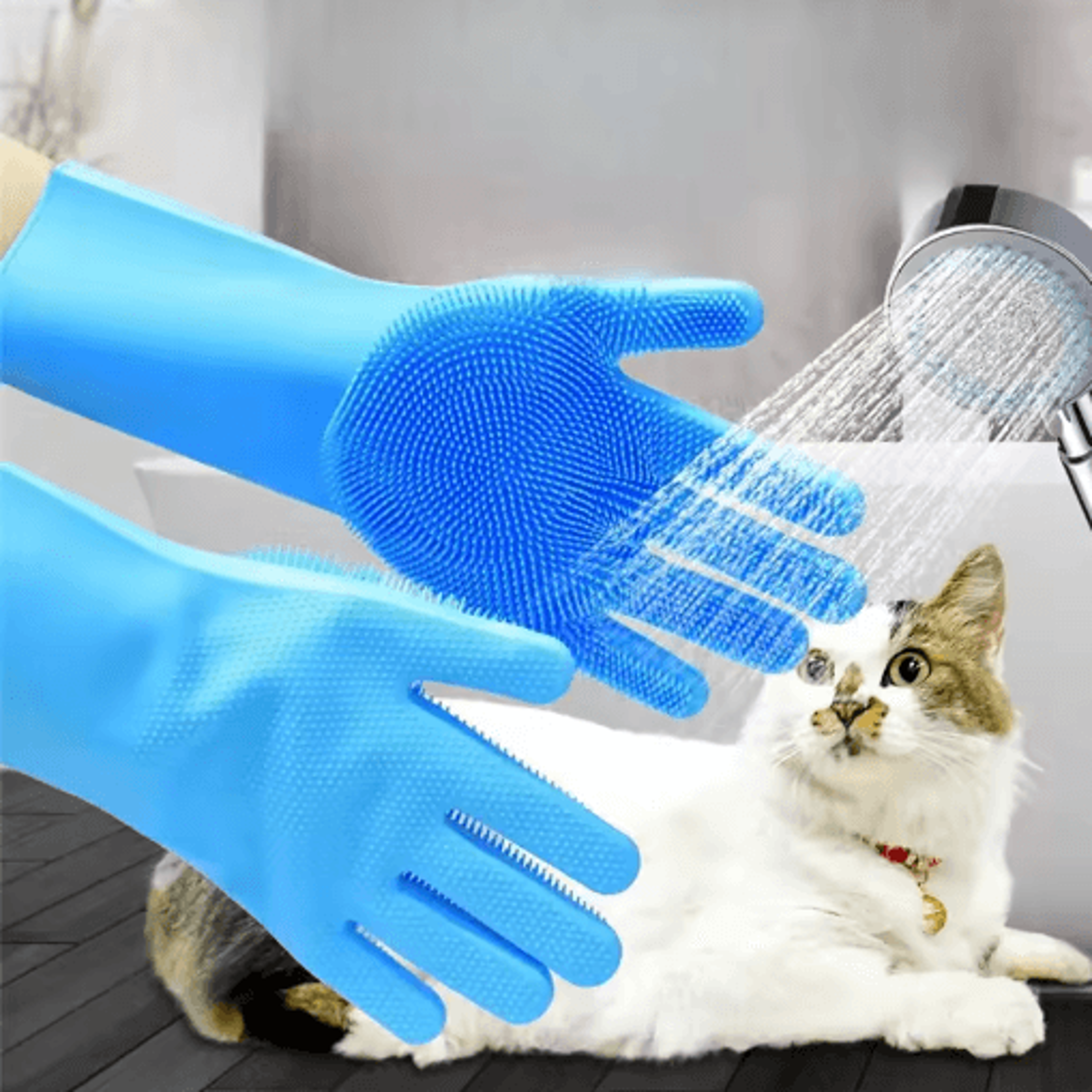 silicone cat bathing glove gentle grooming and shampoo massage brush