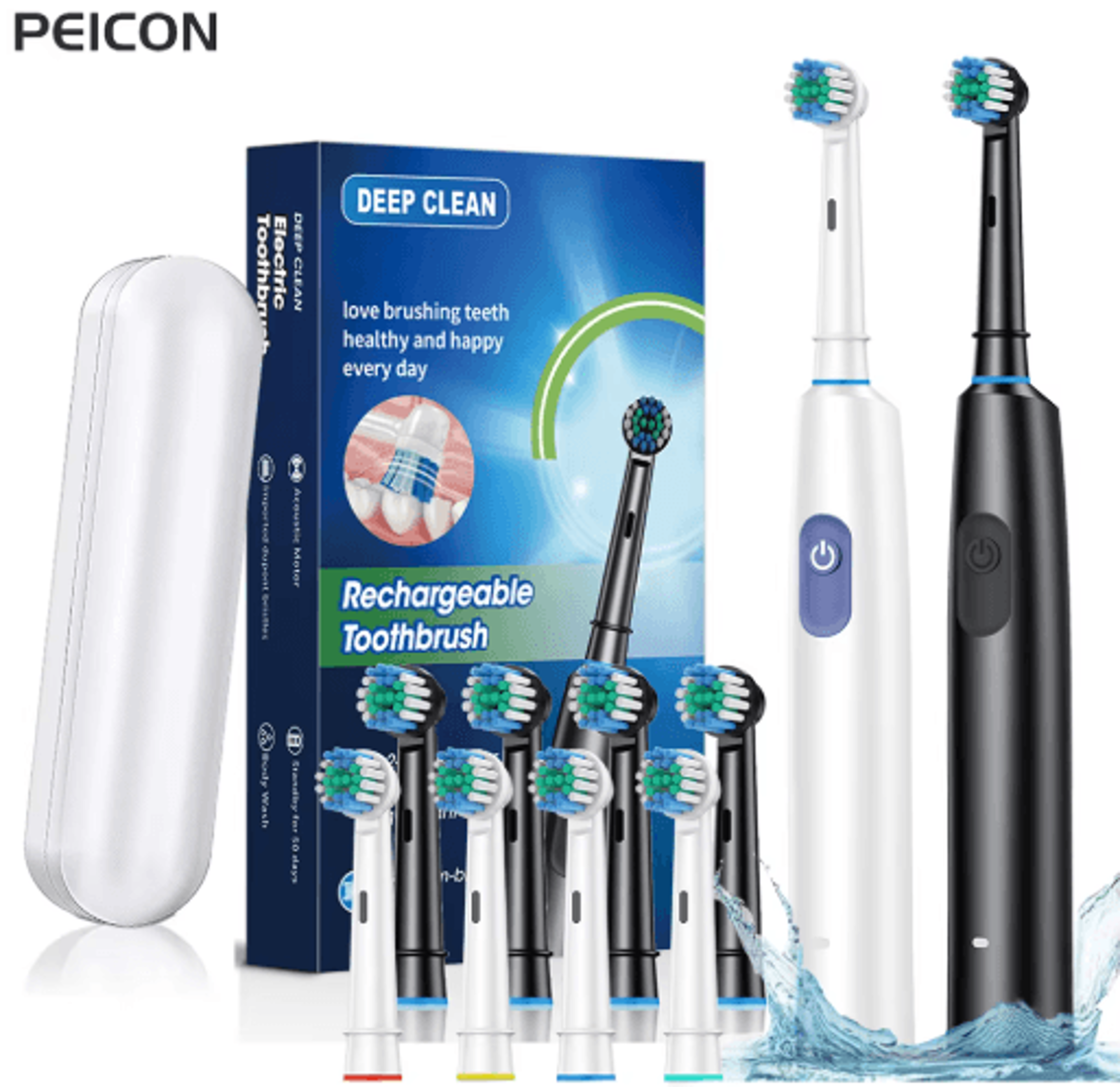 rotary rechargeable electric toothbrush for adults – 8 soft brush heads