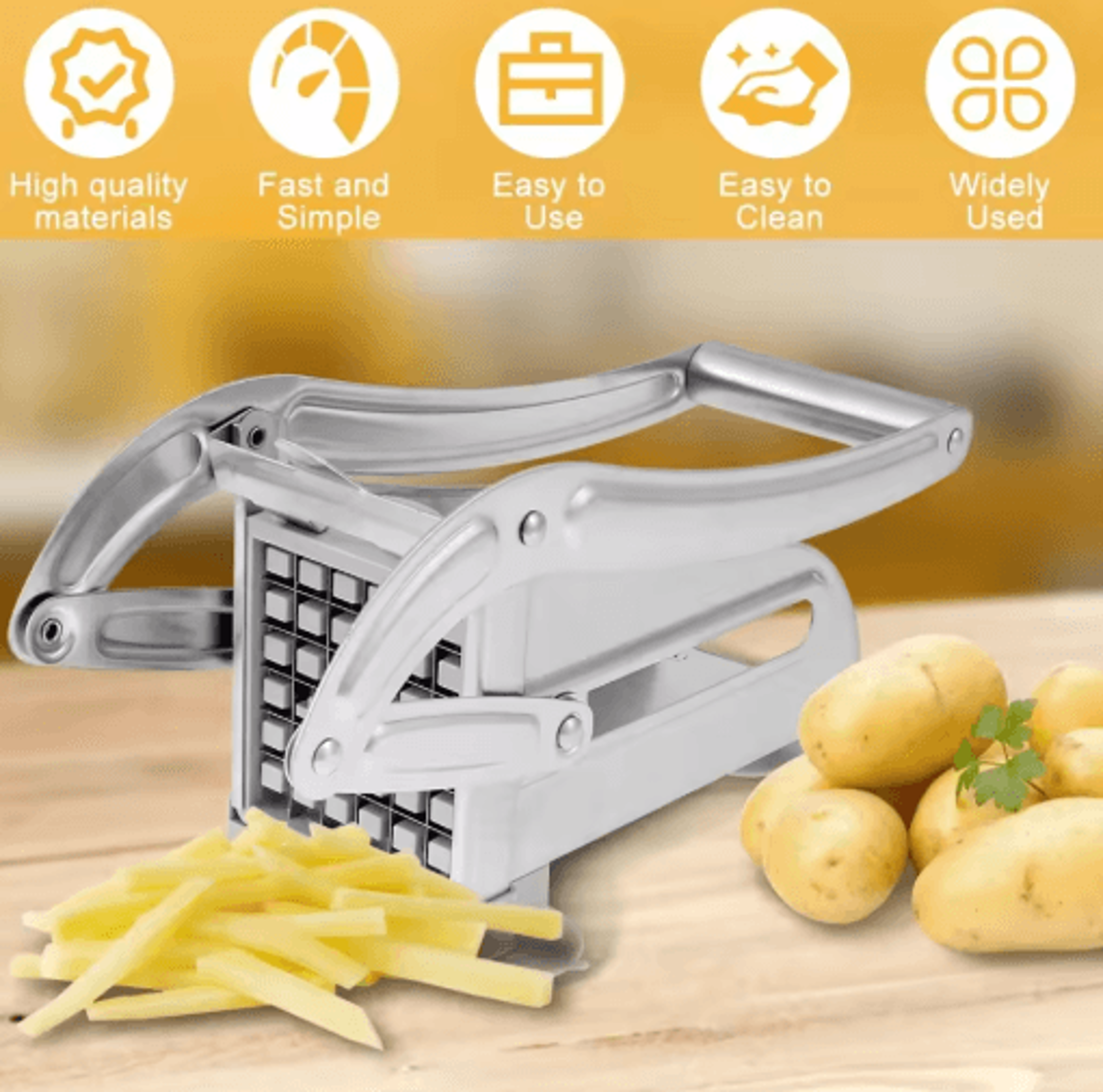 stainless steel 4-in-1 manual potato cutter – french fries slicer & dicer
