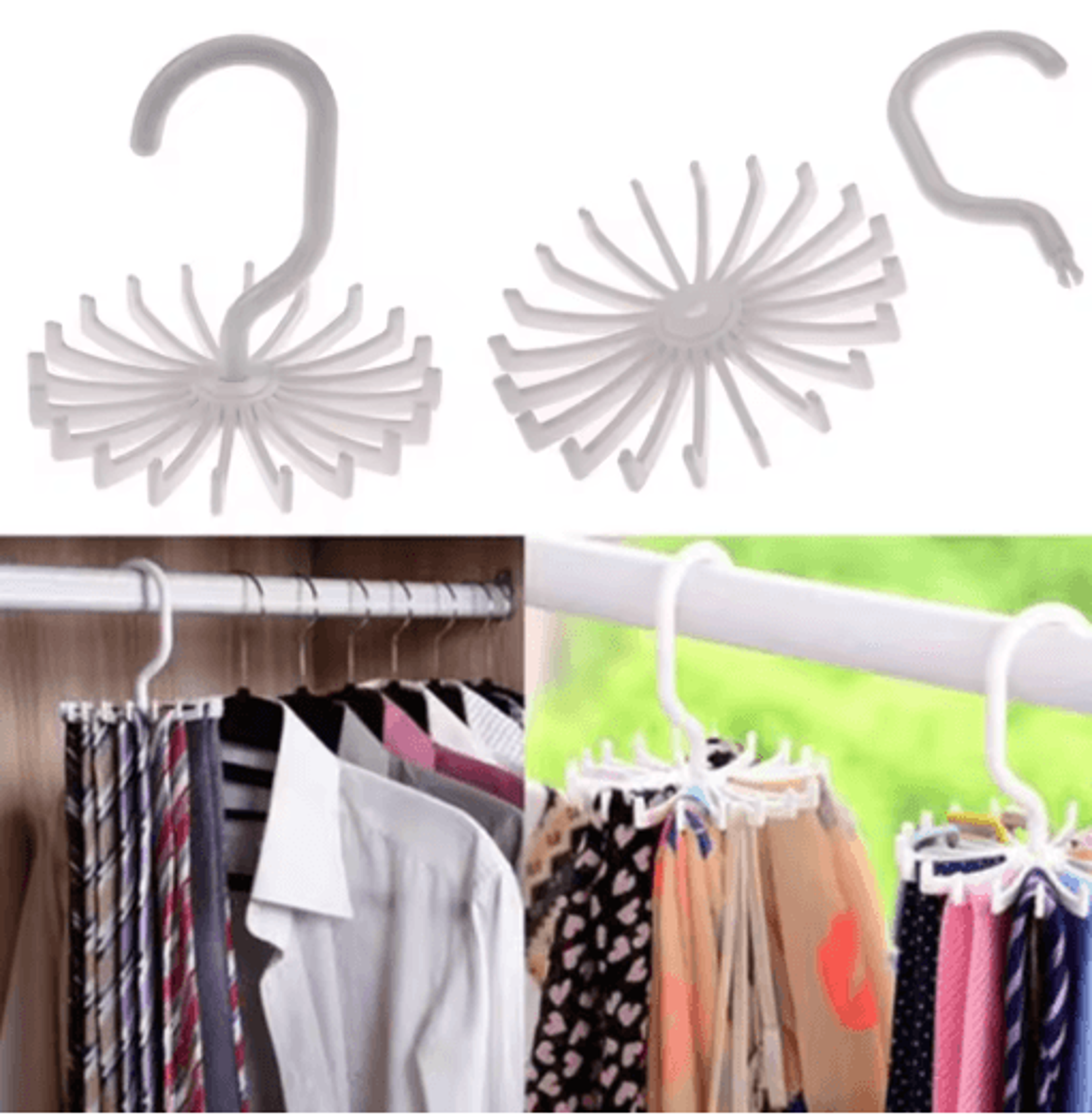 360° rotatable tie and scarf hanger 20 claw clothing organizer rack