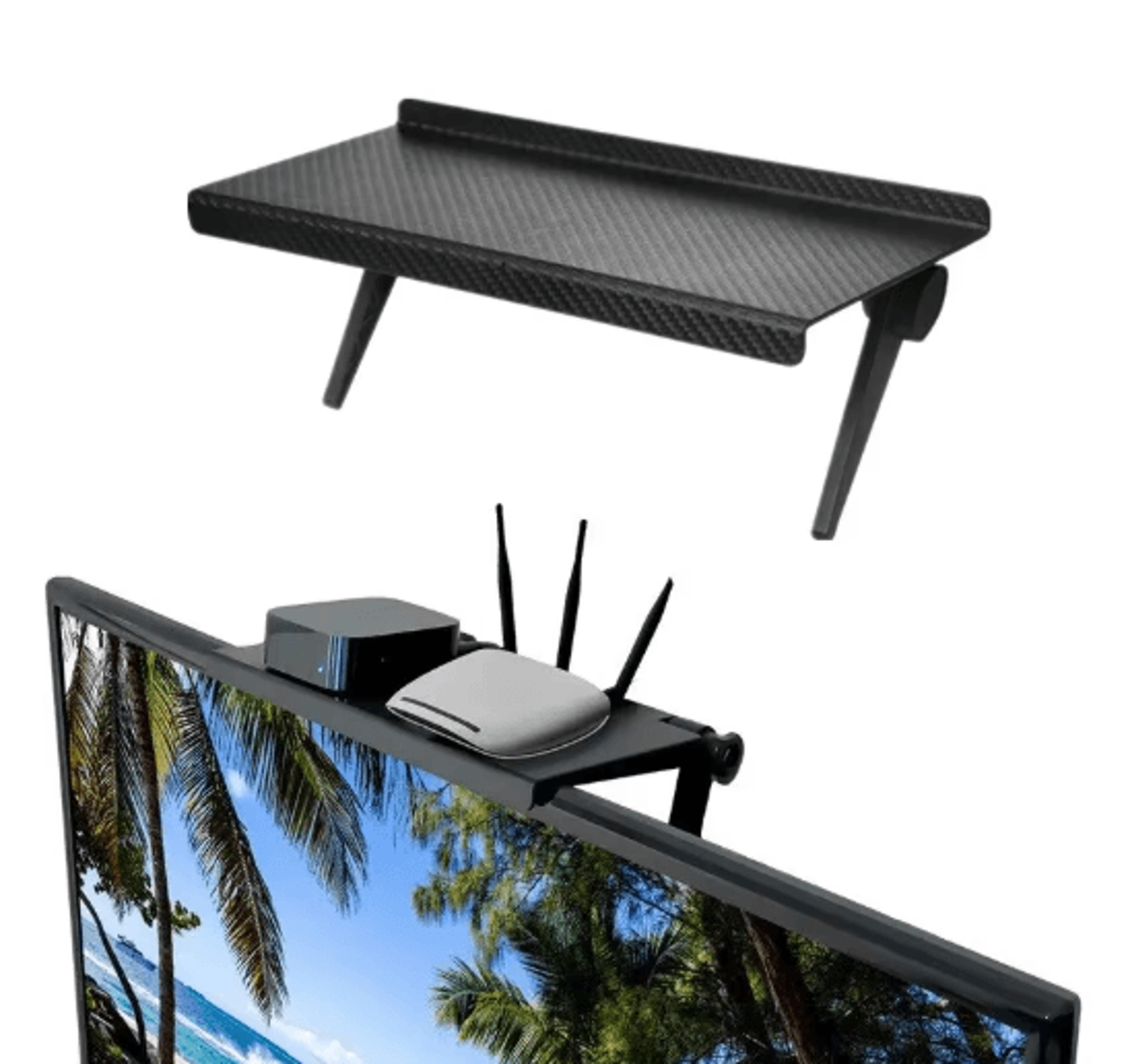 no-drill computer & tv screen storage rack – router & set-top box organizer