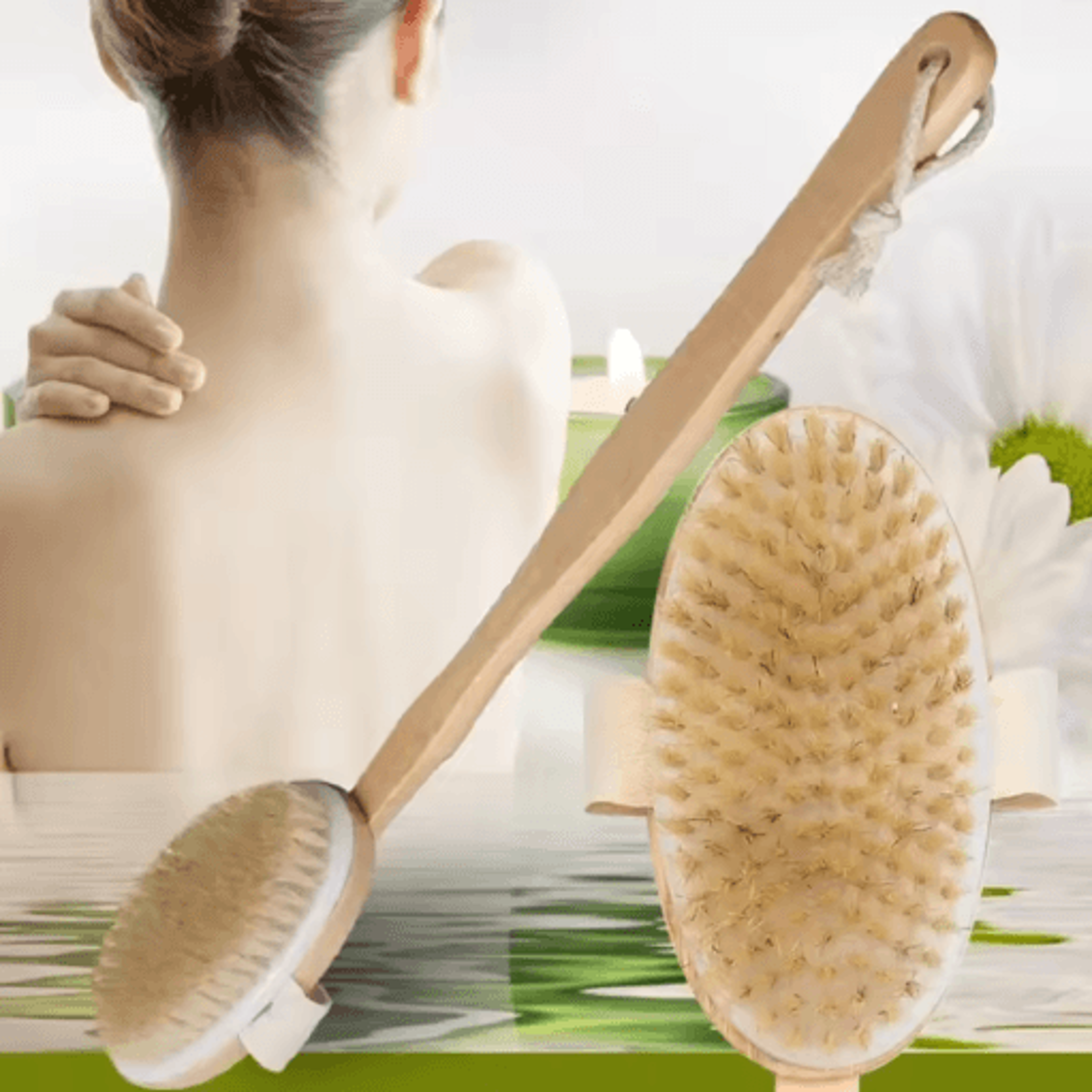 natural bristle back scrubber shower brush long wooden handle exfoliating bath brush