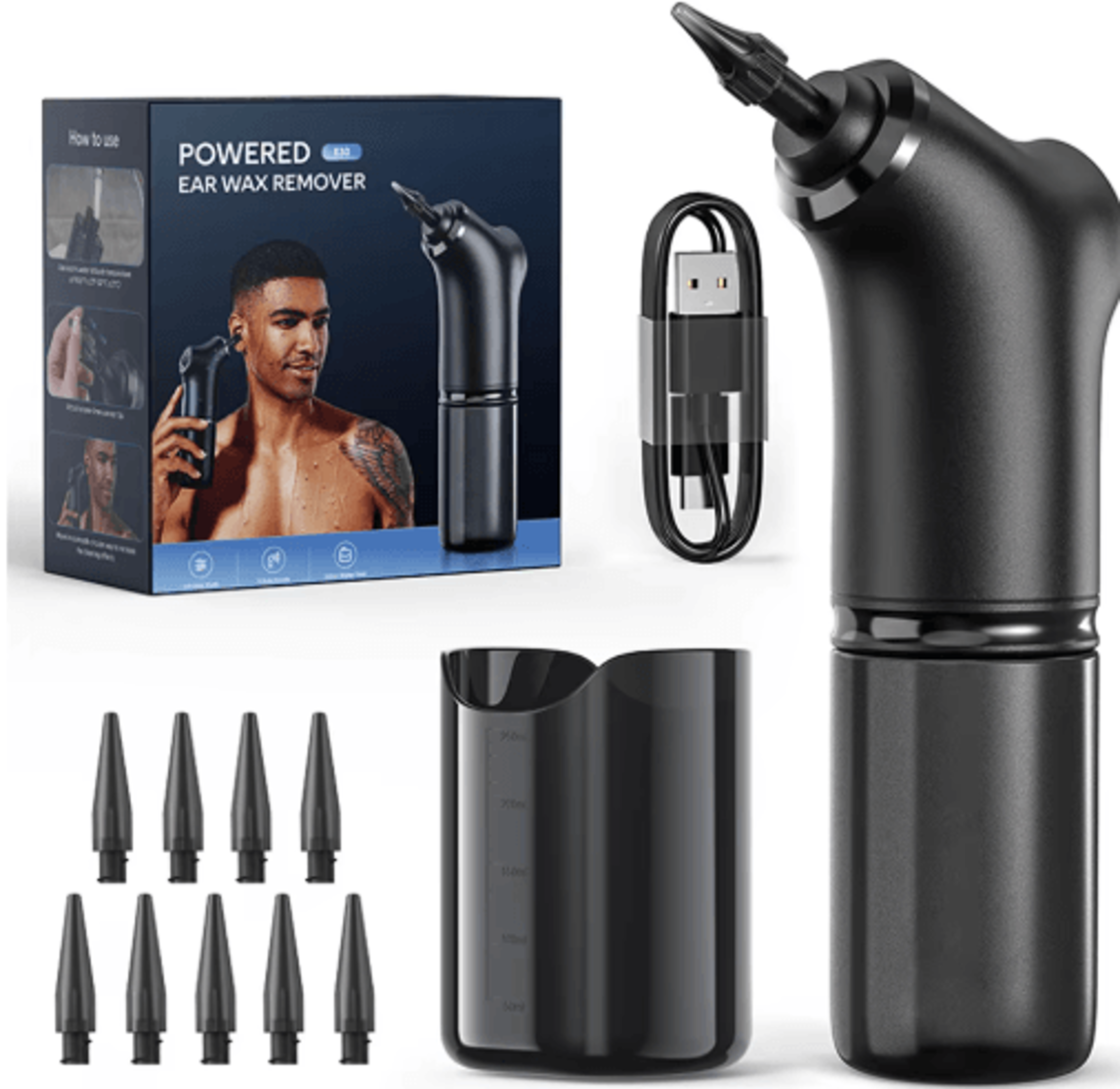 electric ear cleaner kit – water irrigation ear wax removal with 4 pressure modes