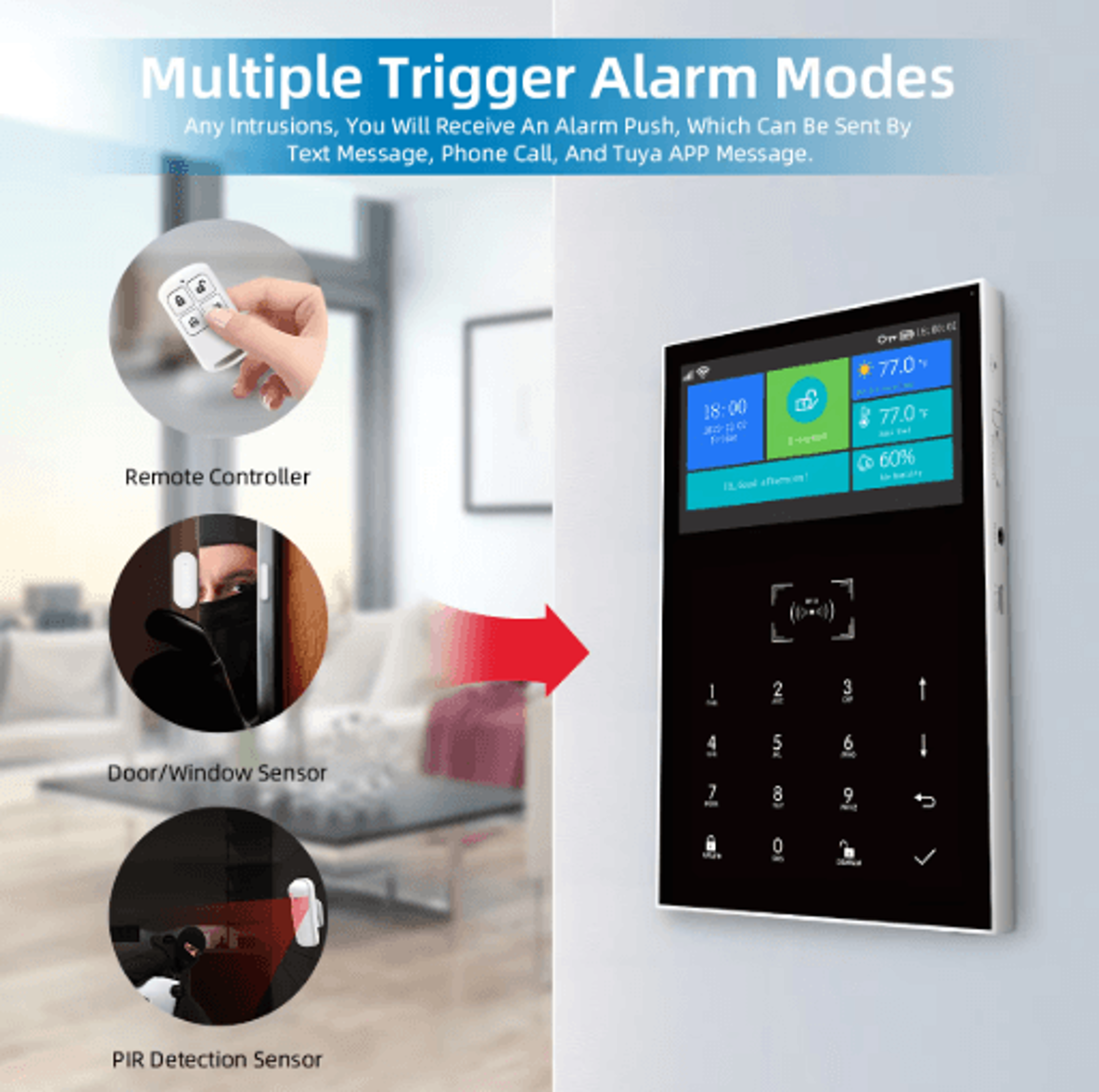 pg109 smart home alarm system – 4.3 wifi + gsm burglar security with temperature display