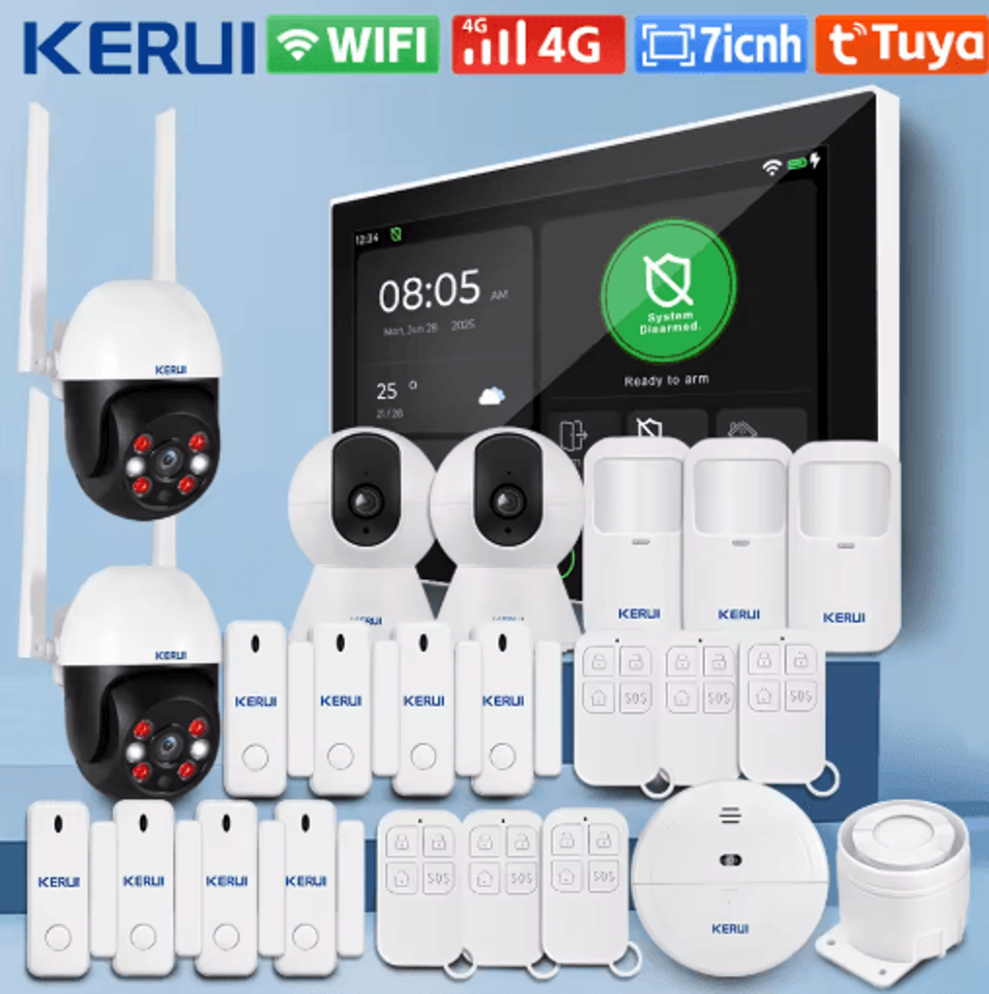 kerui g70 tuya smart home alarm system – wifi + 4g with 7 touchscreen panel