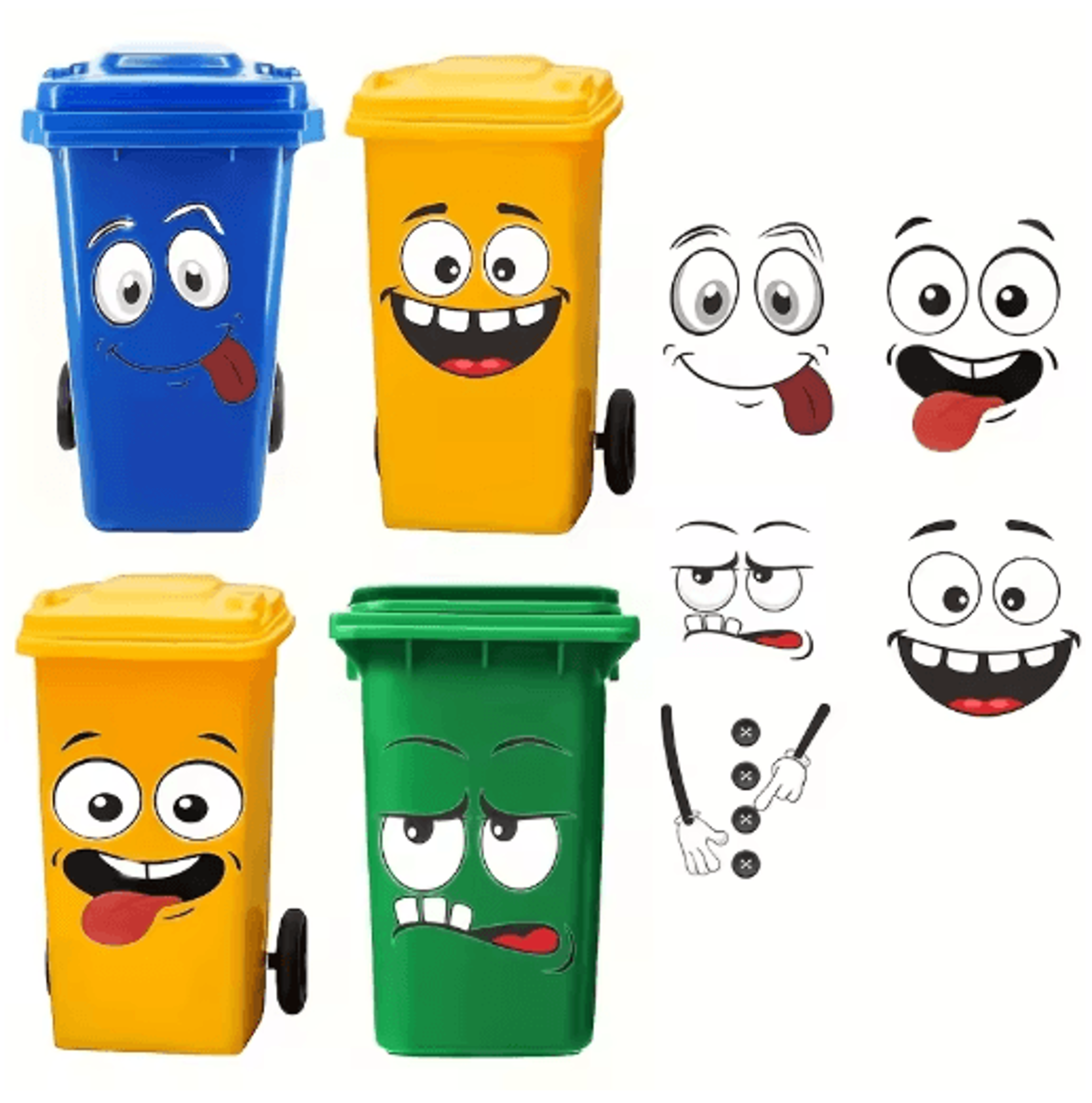cartoon face trash can stickers 4 pack self adhesive pvc expression stickers for bins