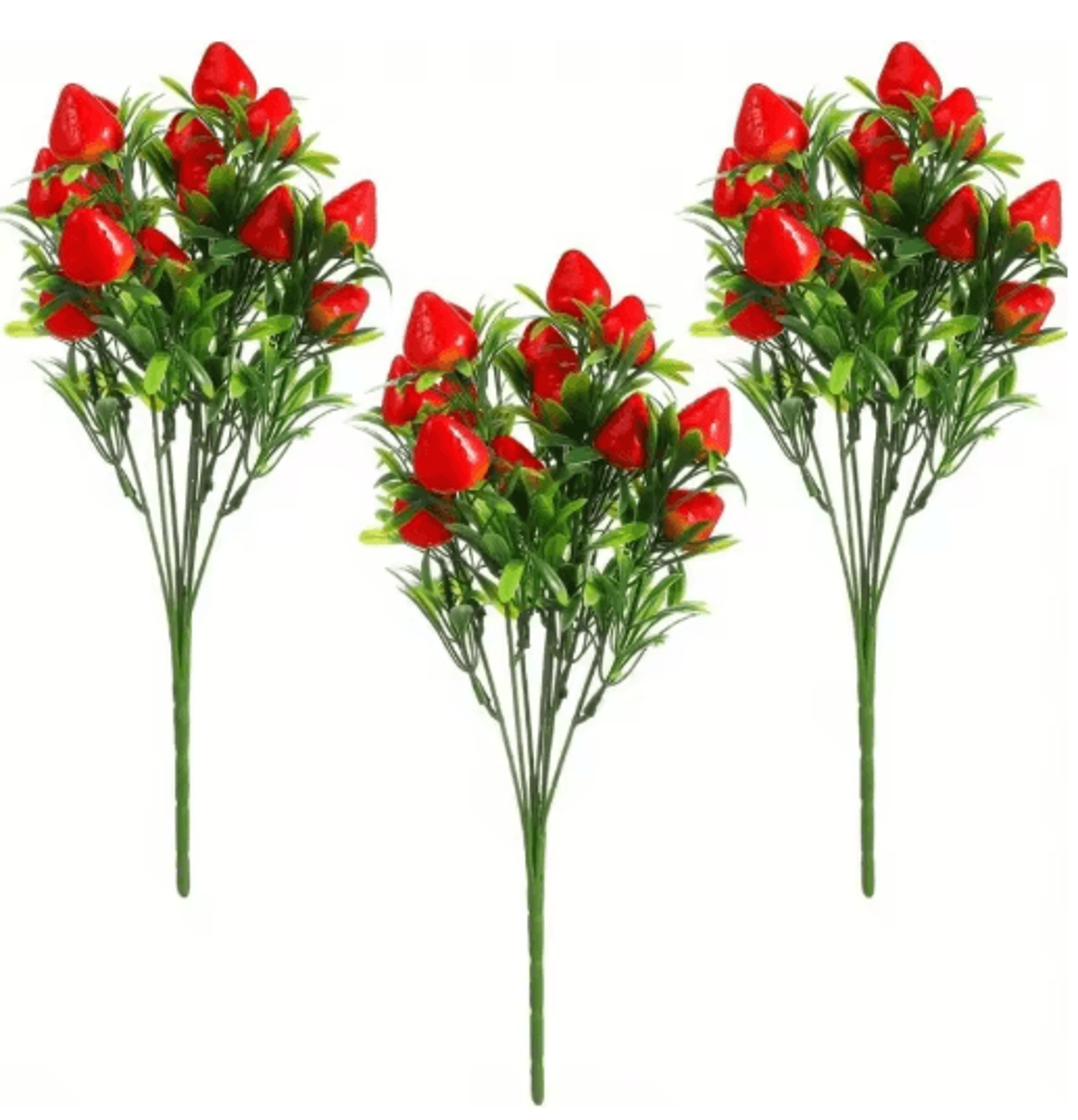 artificial strawberry plant branches 3 pack long stem fake fruit decor for home and seasonal styling