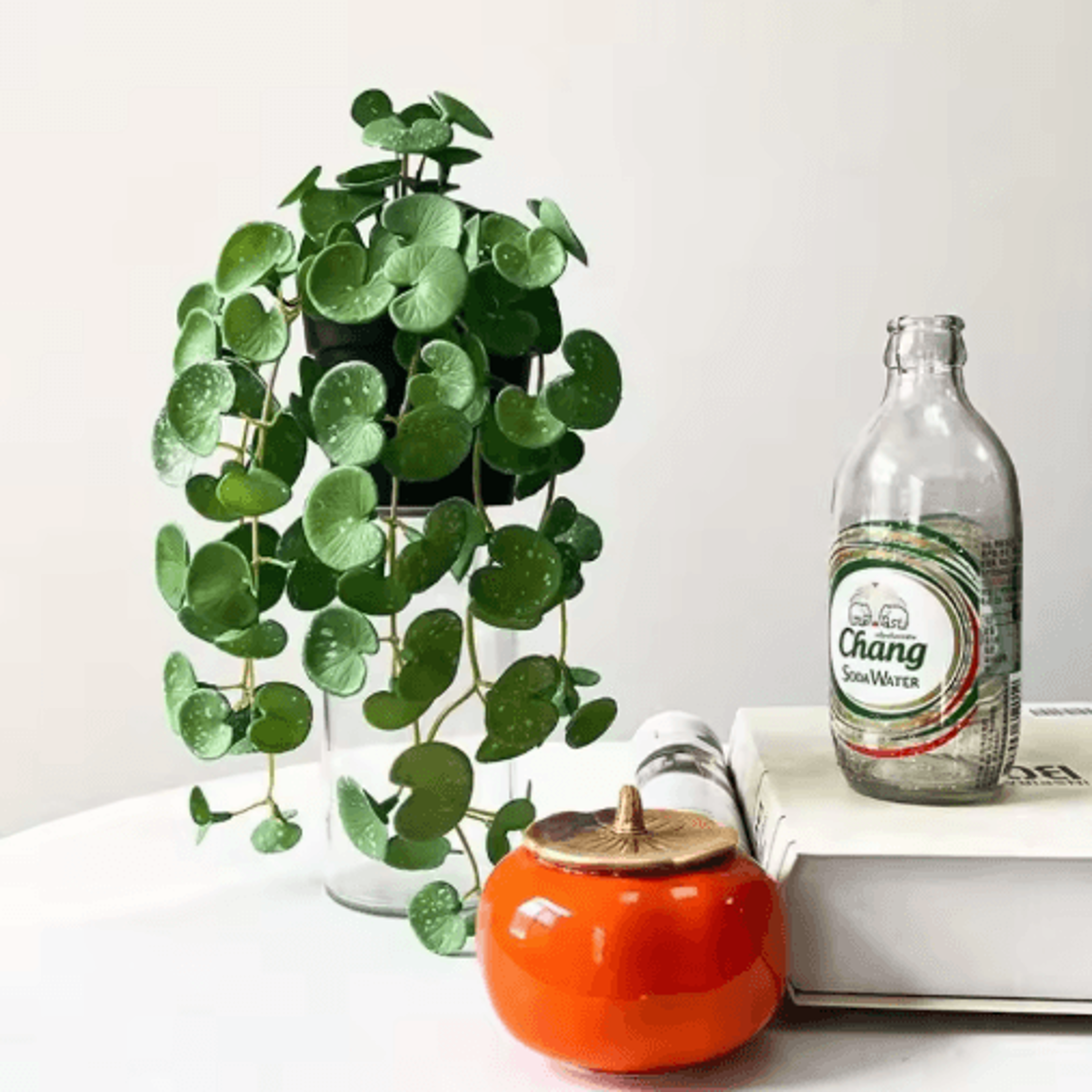 artificial copper coin grass plant bouquet – lifelike green wall hanging for home & office decor