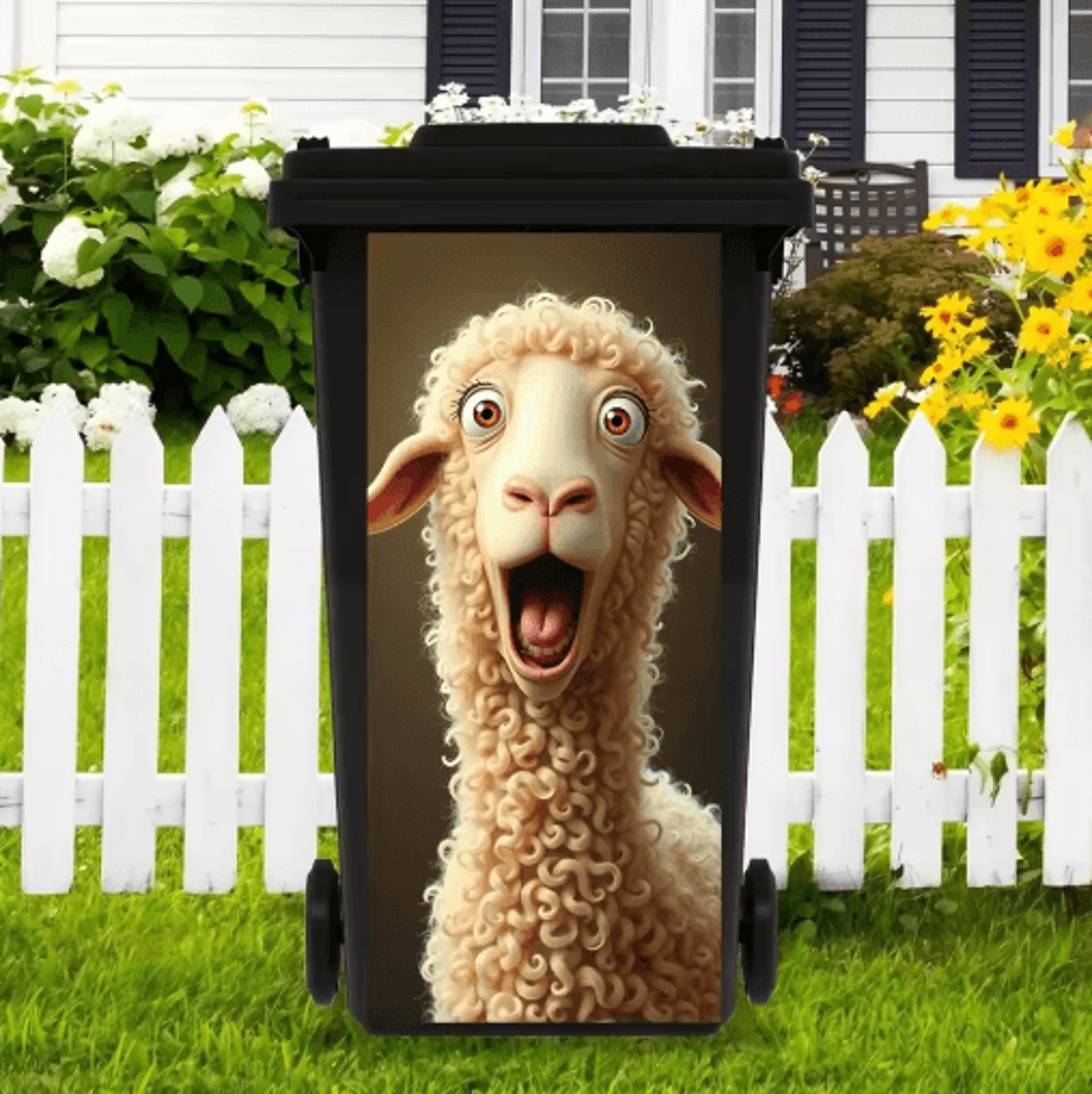 cute curly-haired sheep trash can sticker – fun self-adhesive decor for home spaces
