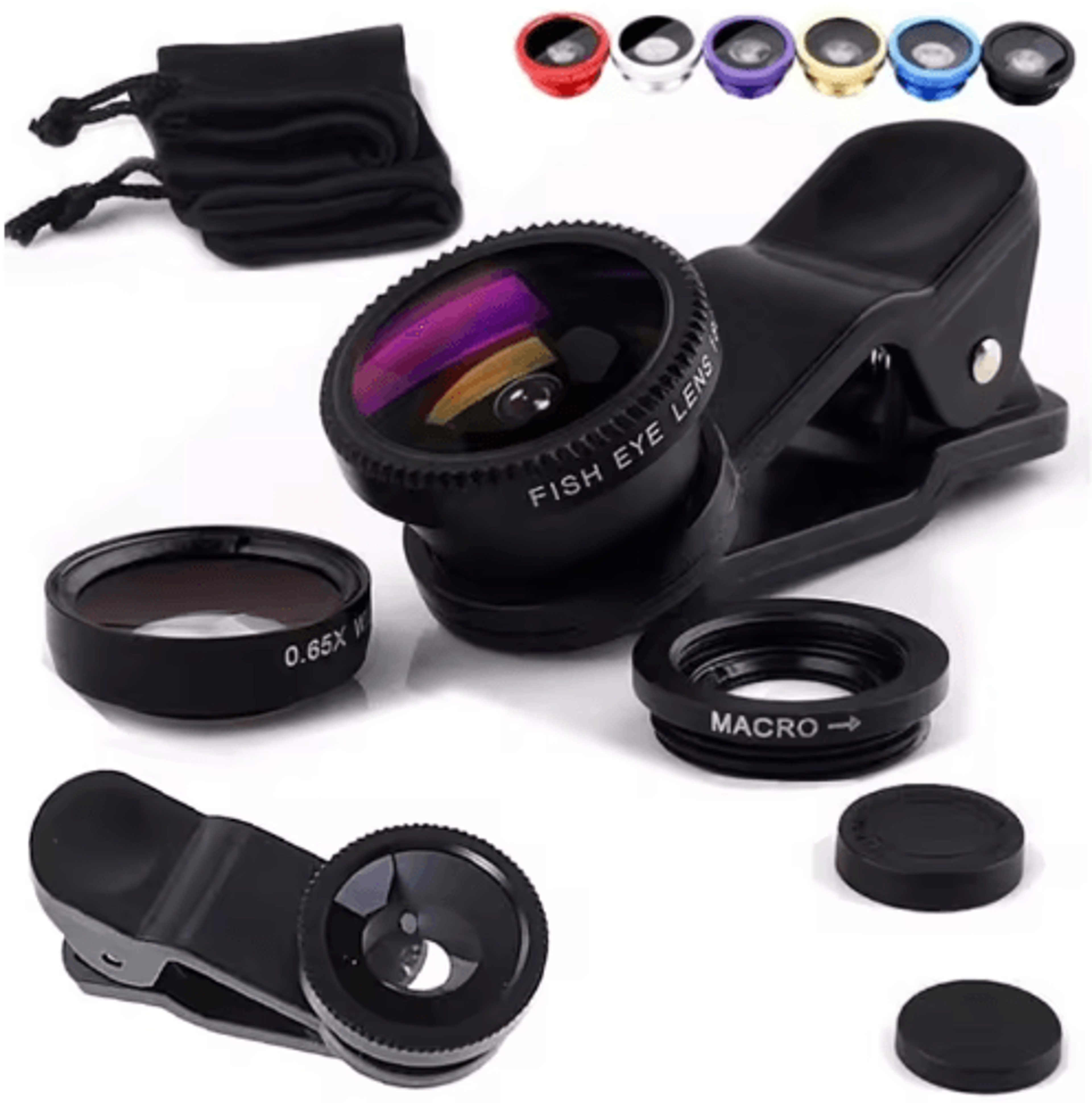 3-in-1 smartphone camera lens kit – fisheye, wide angle & macro clip-on lens